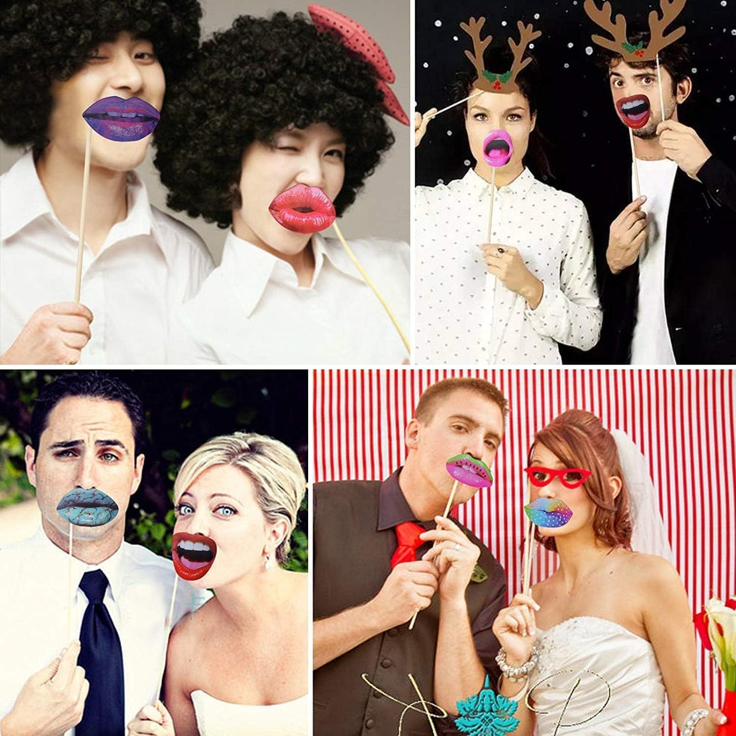 40pcs Party Photo Booth Props, Funny Lips Mouth Selfie Props Accessories with Stick for Halloween Birthday Wedding Graduation Supplies Decoration