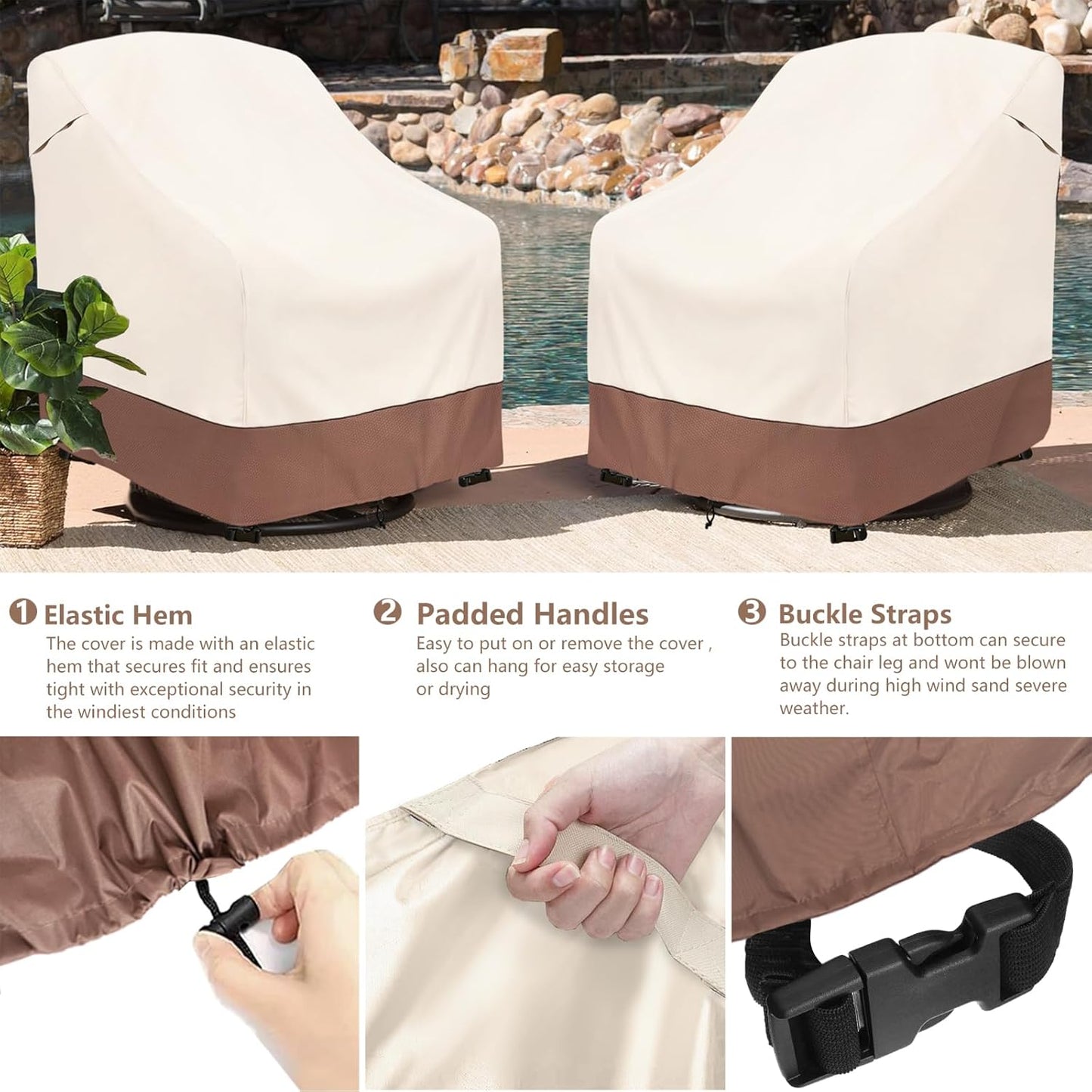okcool Outdoor Swivel Chair Cover 2 Pack, Patio Chair Covers Waterproof Clearance, (30" W x 34" D x 38.5" H) Lawn Furniture Covers, Beige & Brown