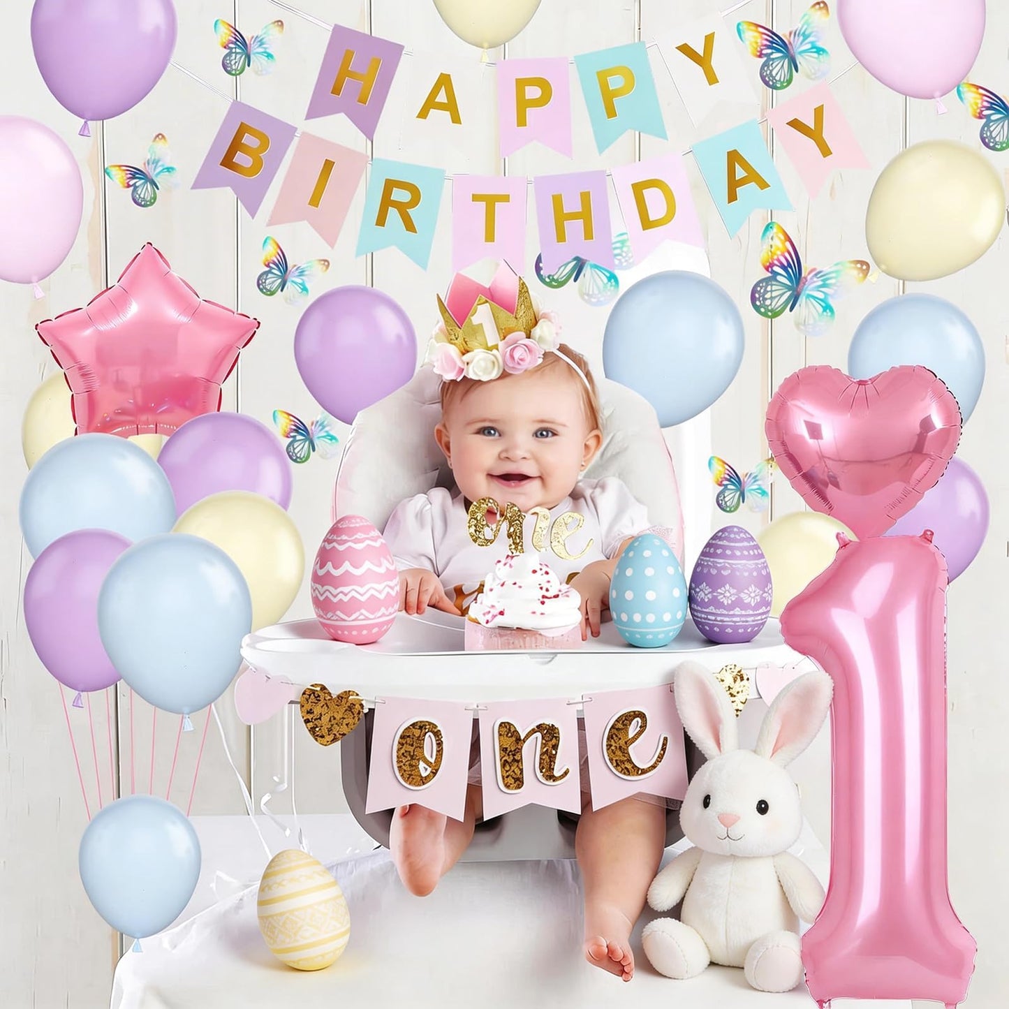 1st Birthday Decoration for Girls, Pastel Macaron 1st Birthday Balloon, Pink Number 1 Balloon with