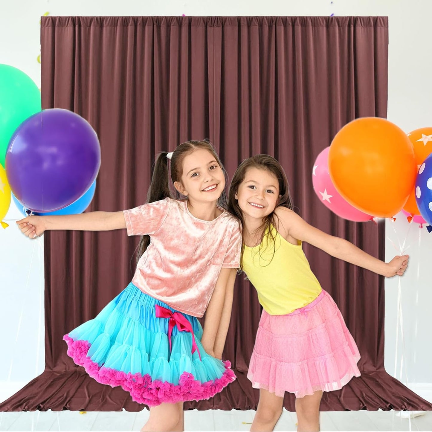 10ft x 10ft Red Brown Backdrop Curtains for Parties, Fabric Satin Background Curtain with Rod Pockets for Weddings, Birthday, Baby Shower, Photography, Graduation Party Backdrop Drapes, 2 Panels