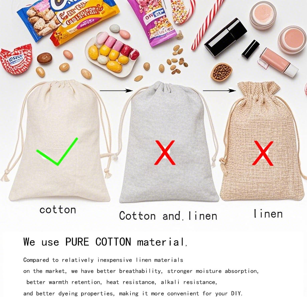 gobyhumm 50 Pieces Pure Cotton Drawstring Bags Muslin Bags Sachet Bag for Home Supplies （2.8 * 3.5"）
