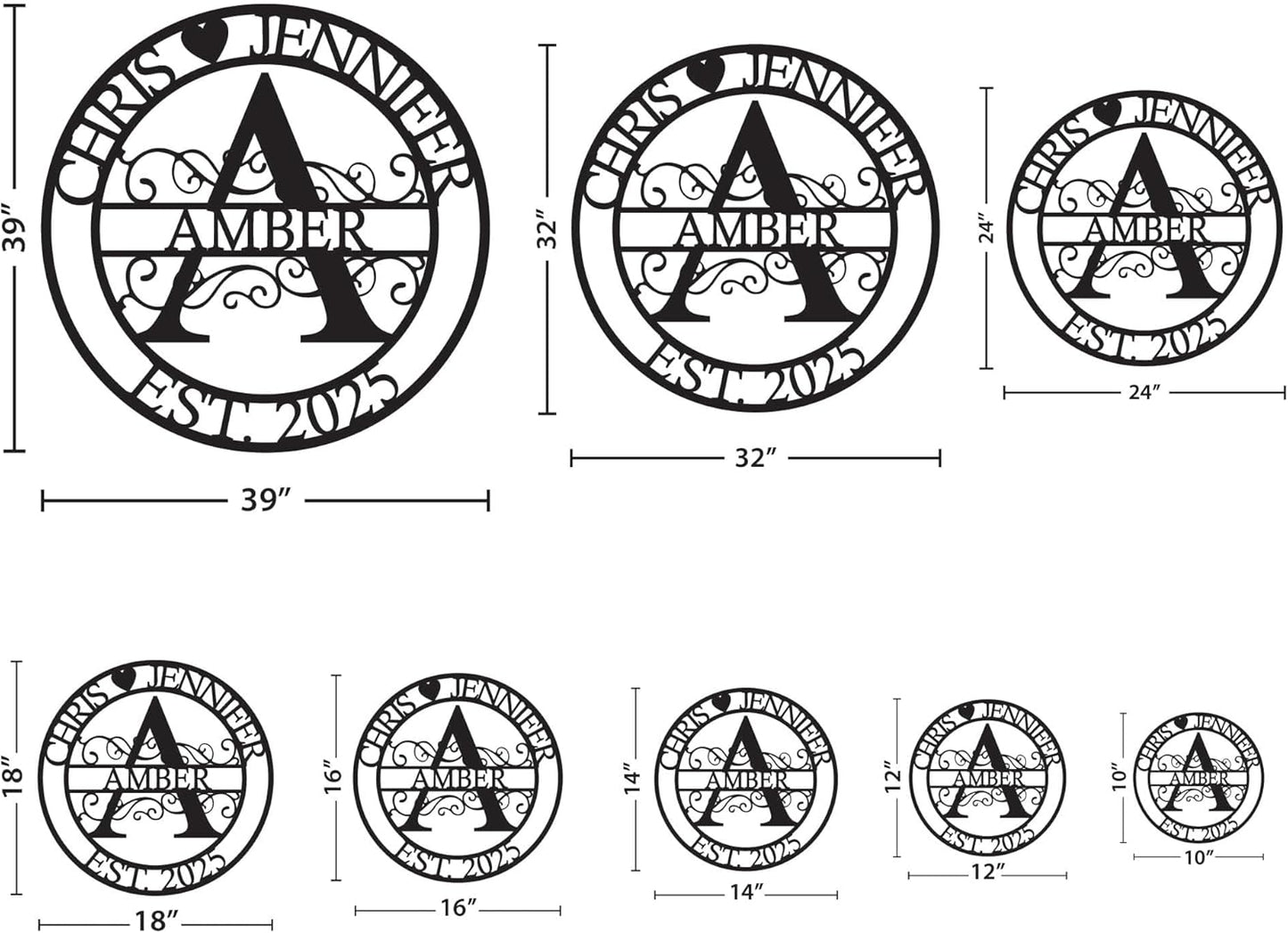 Personalized Family Name Sign with Heart, Split Letter Monogram Wall Art Decor, Durable Steel Family Last Name Decor, Custom Signs Indoor or Outdoor, Personalized Wedding Gifts, Housewarming Gift