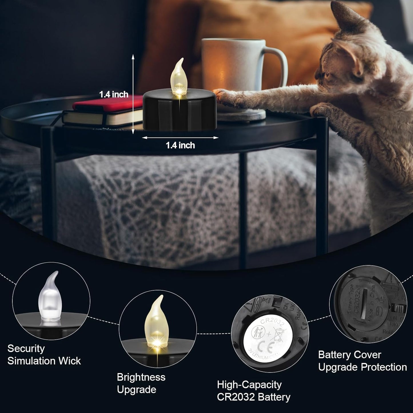 Battery Operated LED Tea Lights: 50PACK Flameless Votive Candles Lamp Realistic and Bright Flickering Holiday Gift Long Lasting 200Hours for Seasonal & Festival Celebration Black