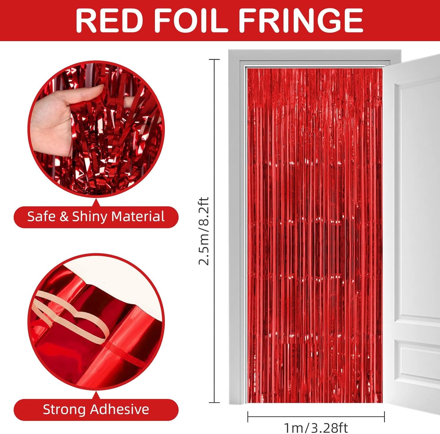 30 Pack Red Foil Fringe Curtain Backdrop, 3.3x8.2 Feet Metallic Tinsel Streamer Curtains Photo Booth Props for Wedding/Anniversary/Bridal Shower/Christmas/New Year/Valentine's Day Party Decorations