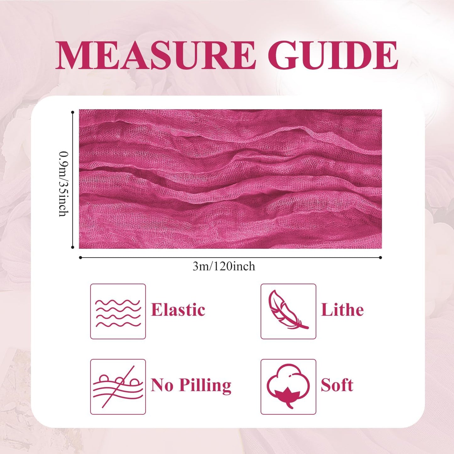 Asee'm 12pcs Cheesecloth Table Runner 120 Inches Long Deep Pink Boho Gauze Cheese Cloth Runner 10FT Rustic Sheer Table Runners for Christmas Wedding Party Baby Shower Spring Easter Decoration