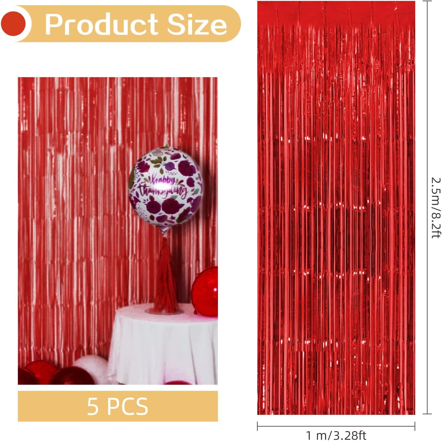 5 Pack Red Fringe Backdrop Curtains 3.2ft x 8.2ft Tinsel Foil Fringe Curtains Tinsel Backdrop Streamers for Birthday Party Decoration Christmas New Year Party Decorations (Red)