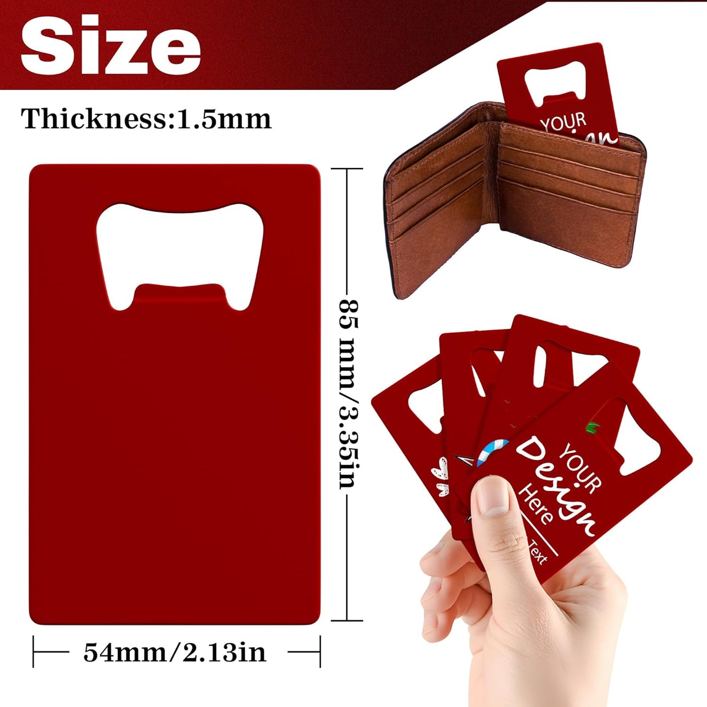 Personalized Credit Card Bottle Opener, Custom Stainless Steel Beer Bottle Opener, Upload Your Name/LOGO/Text, for Wedding Favors, Brewery, Bar, Anniversaries, Party (Red)