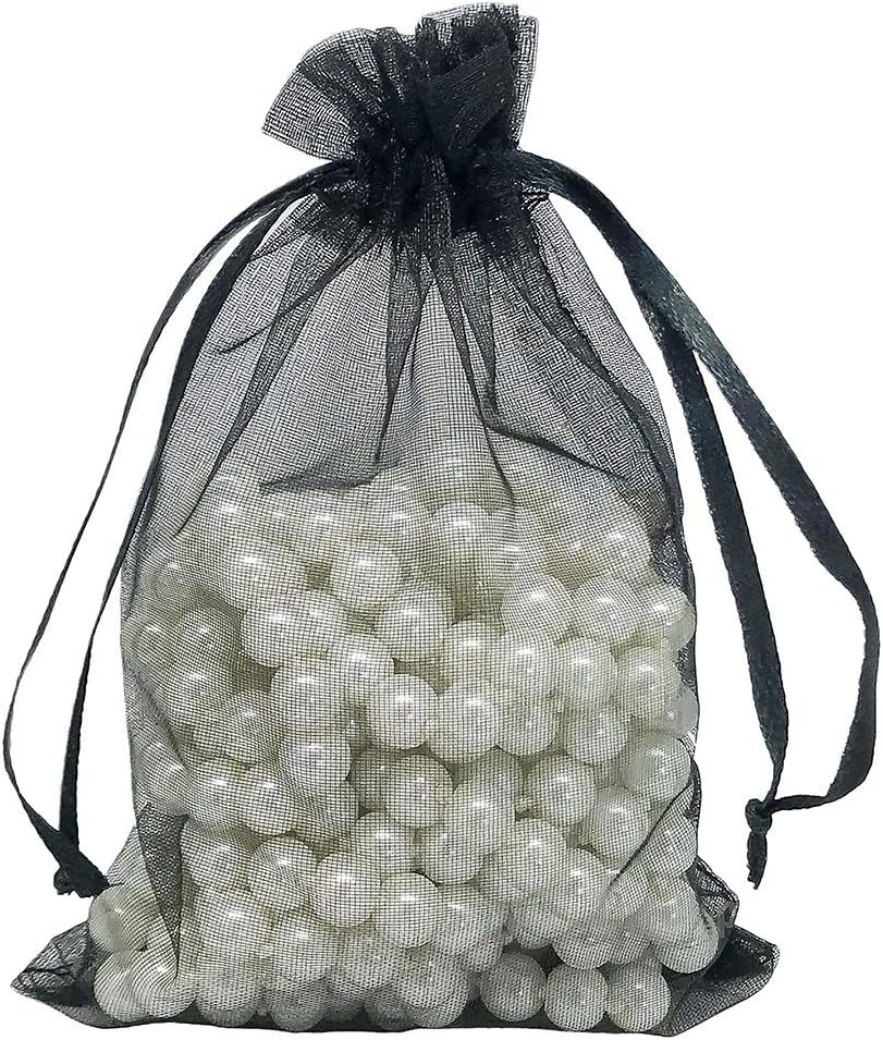 TheDisplayGuys 48-Pack 4x6 Black Sheer Organza Gift Bags with Drawstring, Goodie Bags for Jewelry, Candy Bags, Treat Bags, Wedding Favors Small Mesh Bags