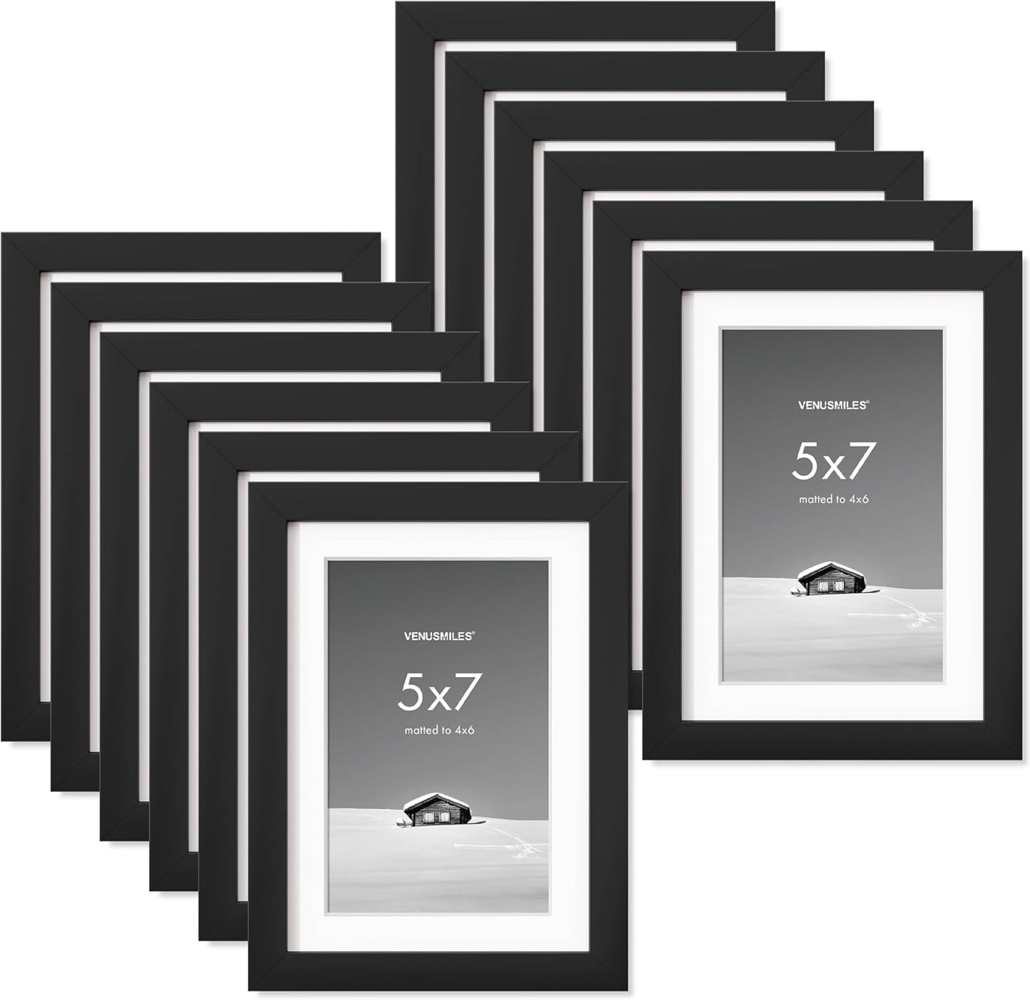 5x7 inch Picture Frame, 5x7 Photo Frames with 4x6 Removable Mat - High Definition Plexiglass - Vertical and Horizontal Display - Wall Hanging Frame - Black, 12 Pack