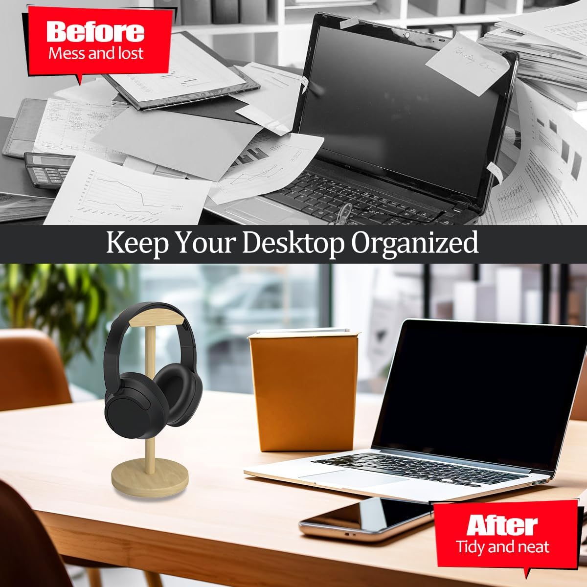 Universal Headphone for Desk Hanger Holder Organizer Keeper Racks Storage Mount Gaming Headset Stand Premium Functional Craftmanship Headset Stand (Wooden)