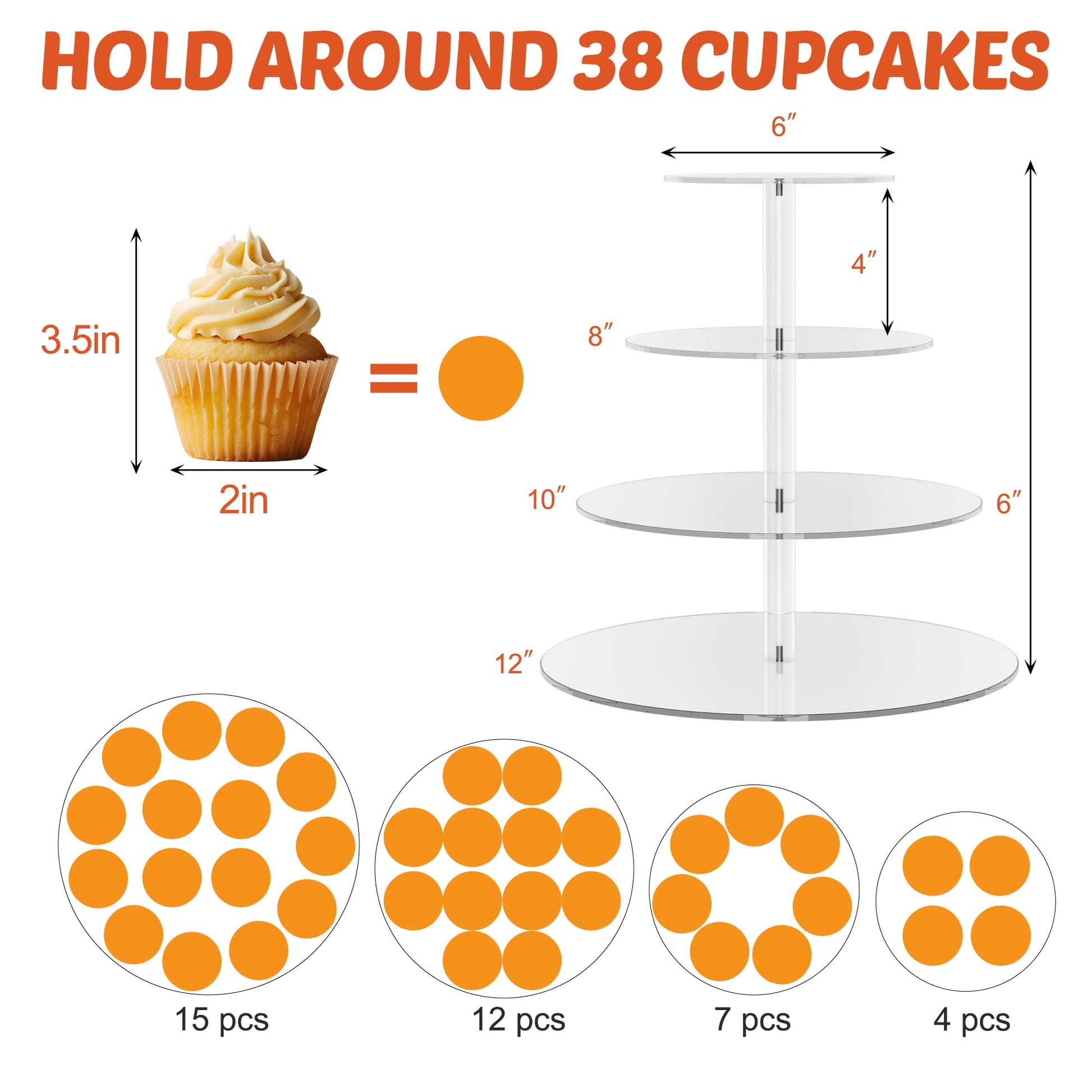 4 Tier Round Cupcake Stand Acrylic Cupcake Display Tower for 38 Cupcakes
