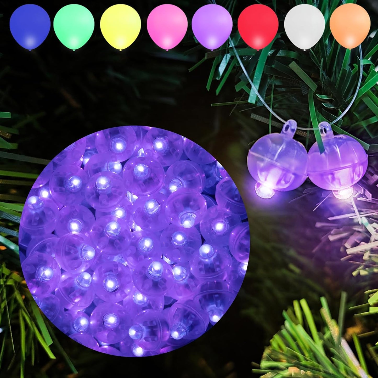 Aogist 50Pcs Balloon Lights with Hook,Long Standby Time,Waterproof Mini Light for Birthday Party Wedding Christmas Halloween Easter Decorative (Steady, Purple)