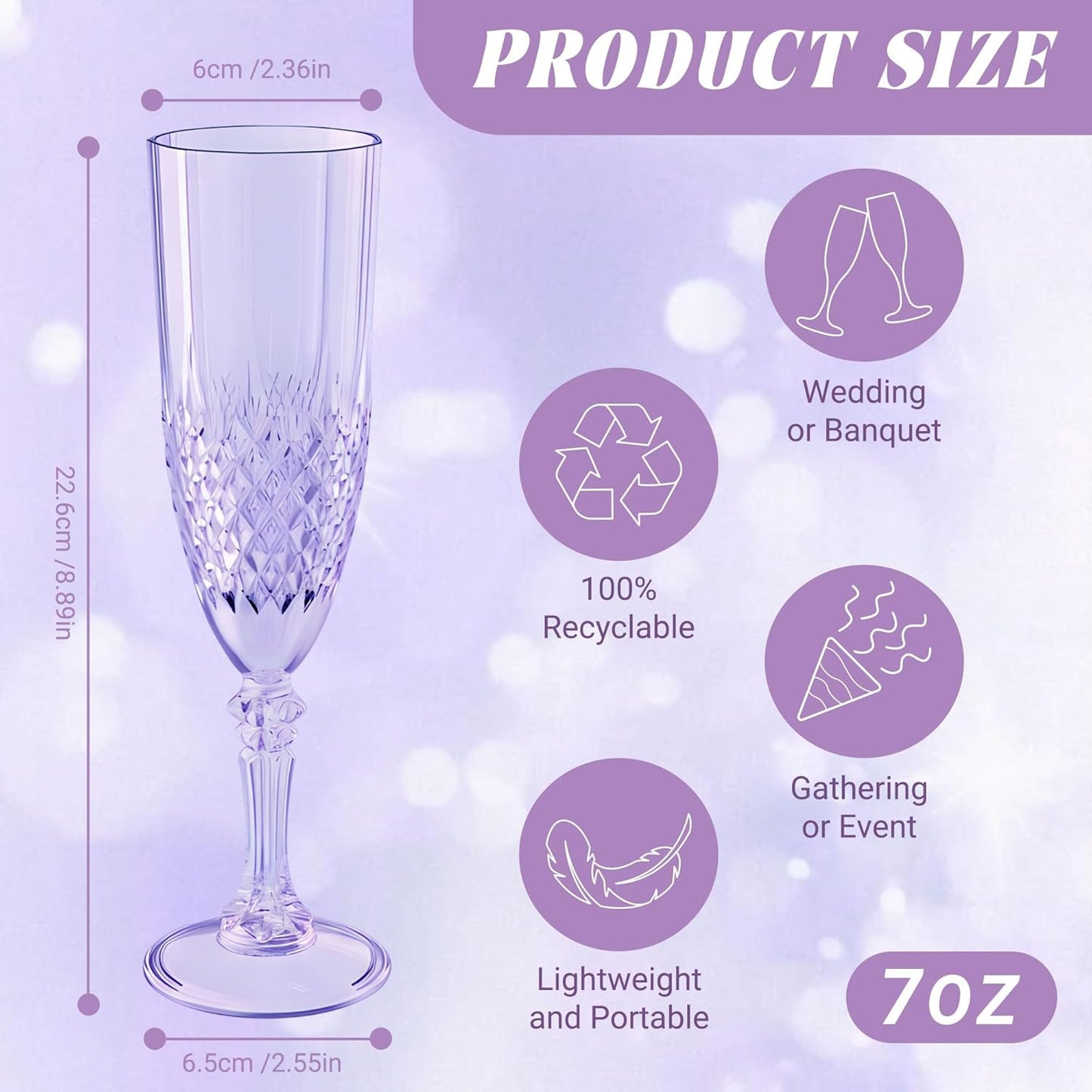 Plastic Champagne Flutes, 48PCS Purple Wine Glasses Goblets Cups Reusable Flute, for Weddings Bachelor Parties Toasting and Events(48, Purple)