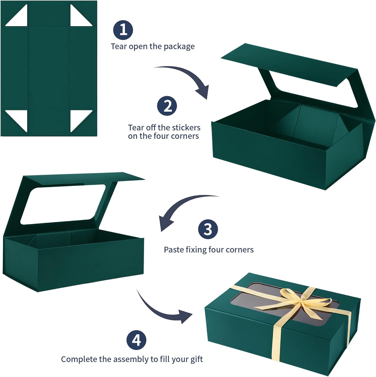 TIACABO Green Large Gift Box with Window, 13.5"x9"x4.3" Bridesmaid Boxe for Gifts Giving,Birthday Gift Boxes with Magnetic,Closure Lid Gifts Box for Presents,Cute Boxe,Luxury for Gift Packaging