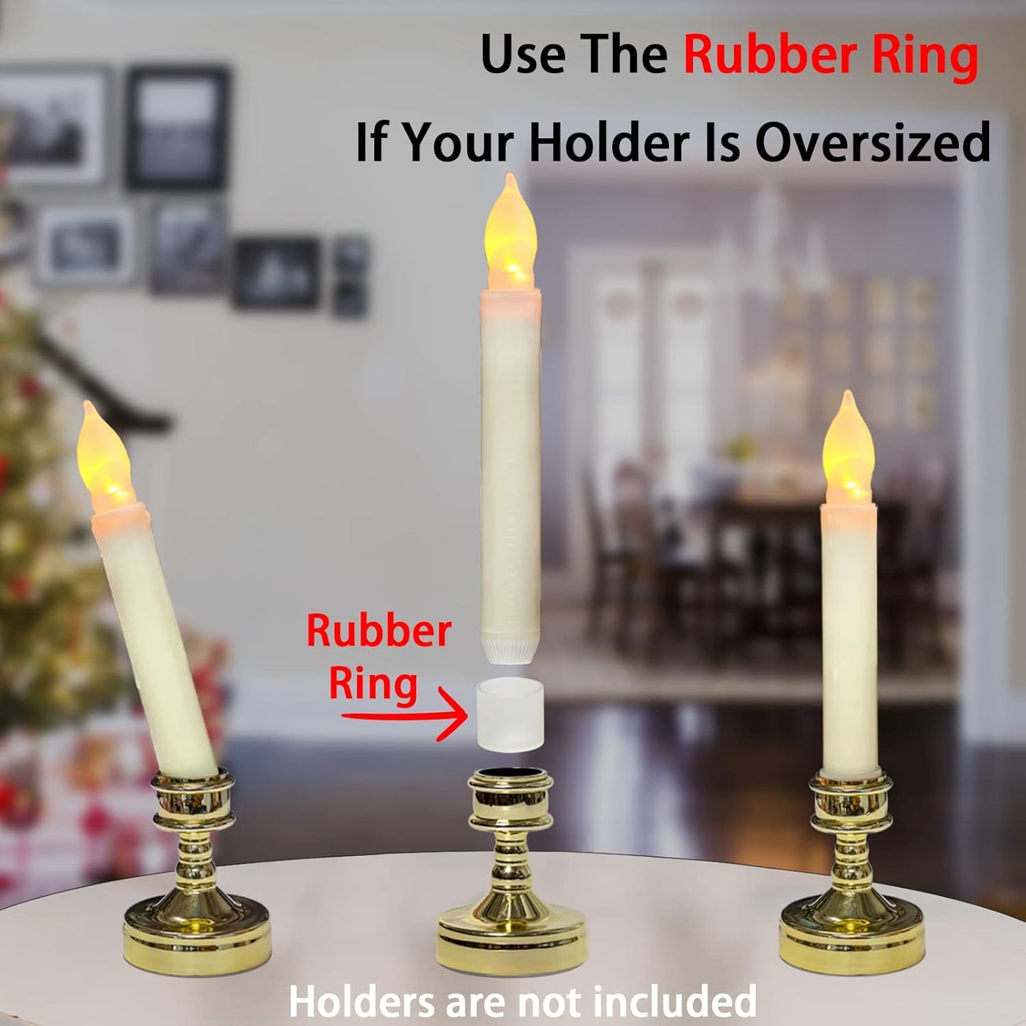 Homemory 12PCS Flameless LED Taper Candles Lights, NO Remote, Battery Operated Candlesticks with Warm Yellow Flickering Flame, 0.79 x 6.5 Inches Dripless Fake Floating Taper Candles