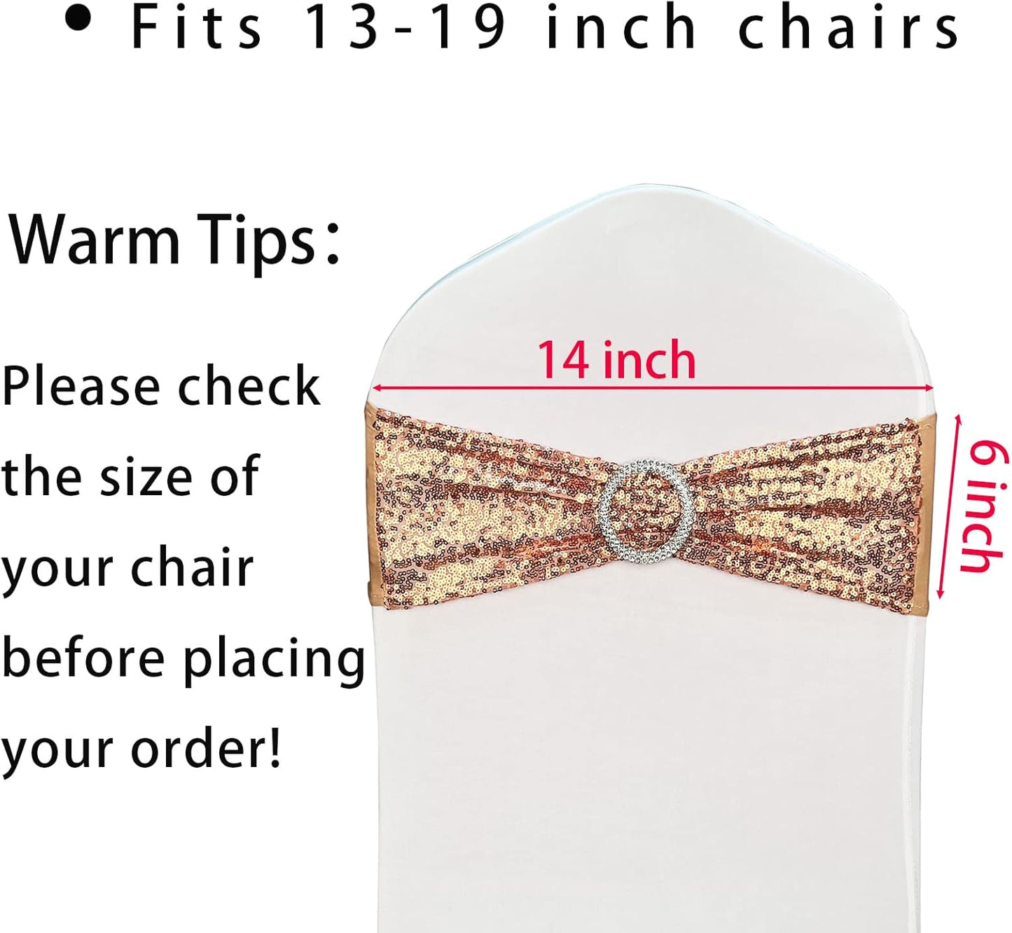 25 Pcs Chair Sashes Sequin Stretch Chair Bands Spandex Polyester Bows for Party Hotel Wedding Banquets Decoration - Rose Gold