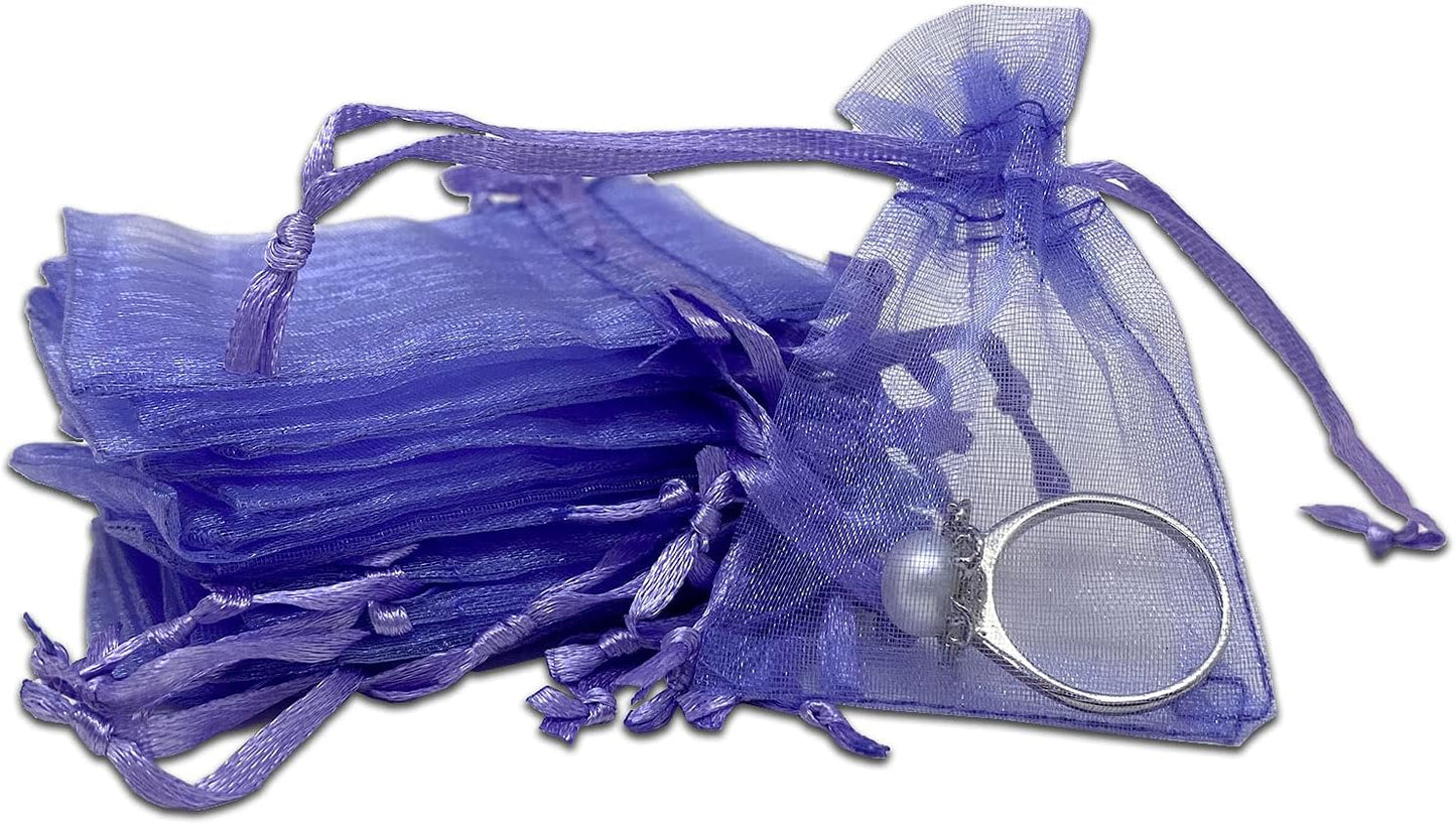 TheDisplayGuys 48-Pack 2" x 2-3/4" Lavender Sheer Organza Gift Bags with Drawstring, Jewelry Candy Treat Wedding Party Favors Mesh Pouch