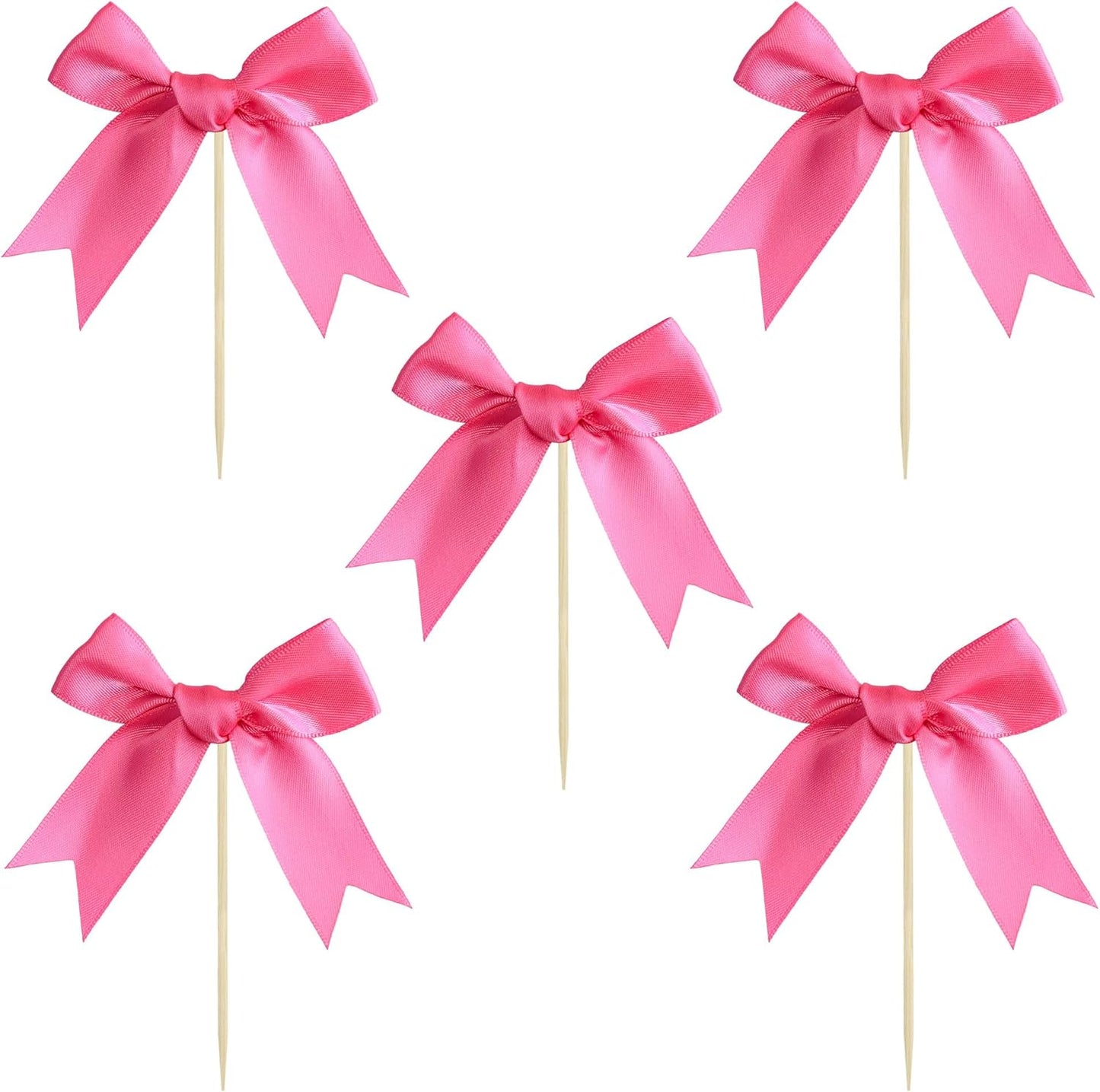 Ephlyn 24Pcs Bow Cupcake Toppers Bowknot Cake Toppers Bow Cupcake Picks Bowknot Birthday Party Decorations for Wedding Bridal Engagement Baby Shower Birthday Party Supplies Rose Red