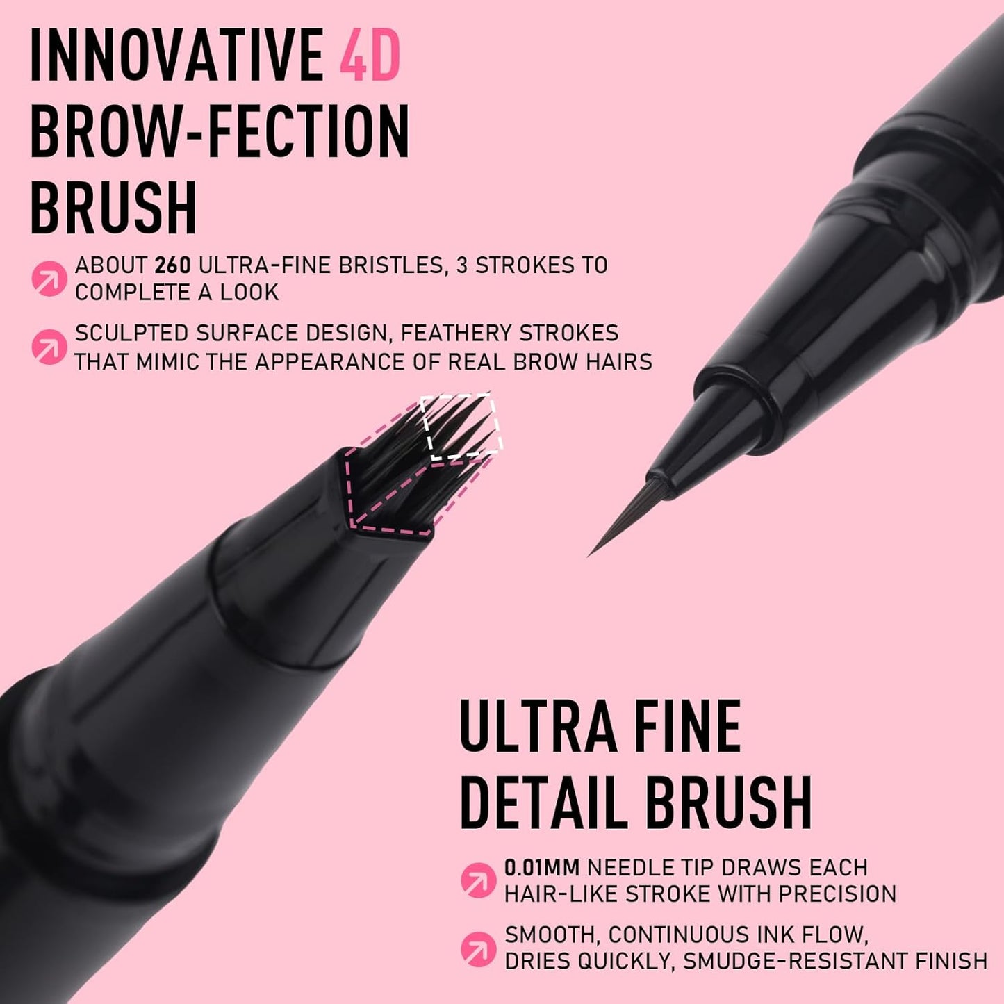 Dual Ended Microblading Eyebrow Pen - 2 in 1 Liquid Eyebrow Pencil with Brow-Fection Angled Brush & Precise Detail Brush-Tip, Shapes & Fills Hair-Like Brows, Lasts All-Day, Black Brown