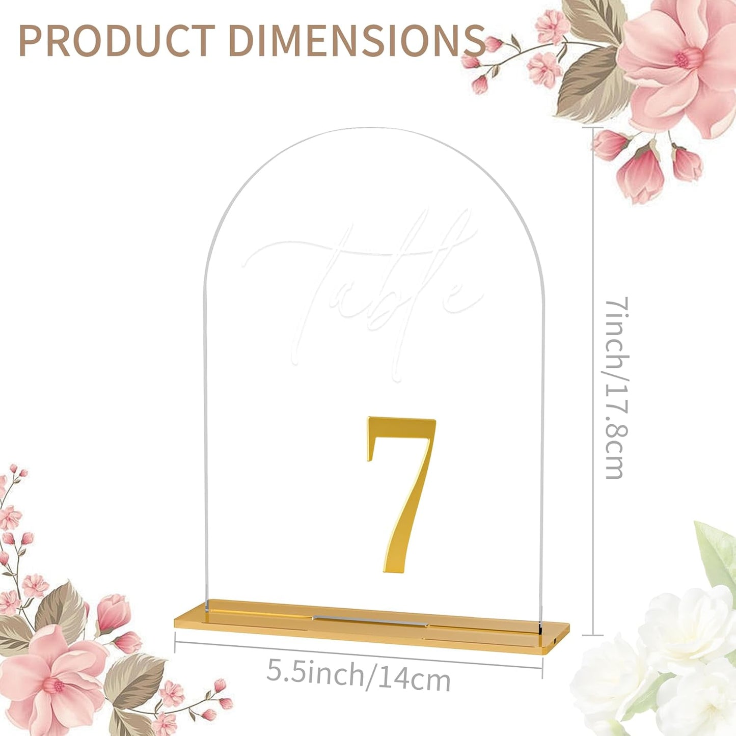 Arch Wedding Table Numbers 1-15 w/Stand, Gold 3D Table Numbers for Reception - 5.5" X 7" Elegant Acrylic Arch Sign with Holder, Perfect for Wedding, Anniversary, Banquet, and Event Decor