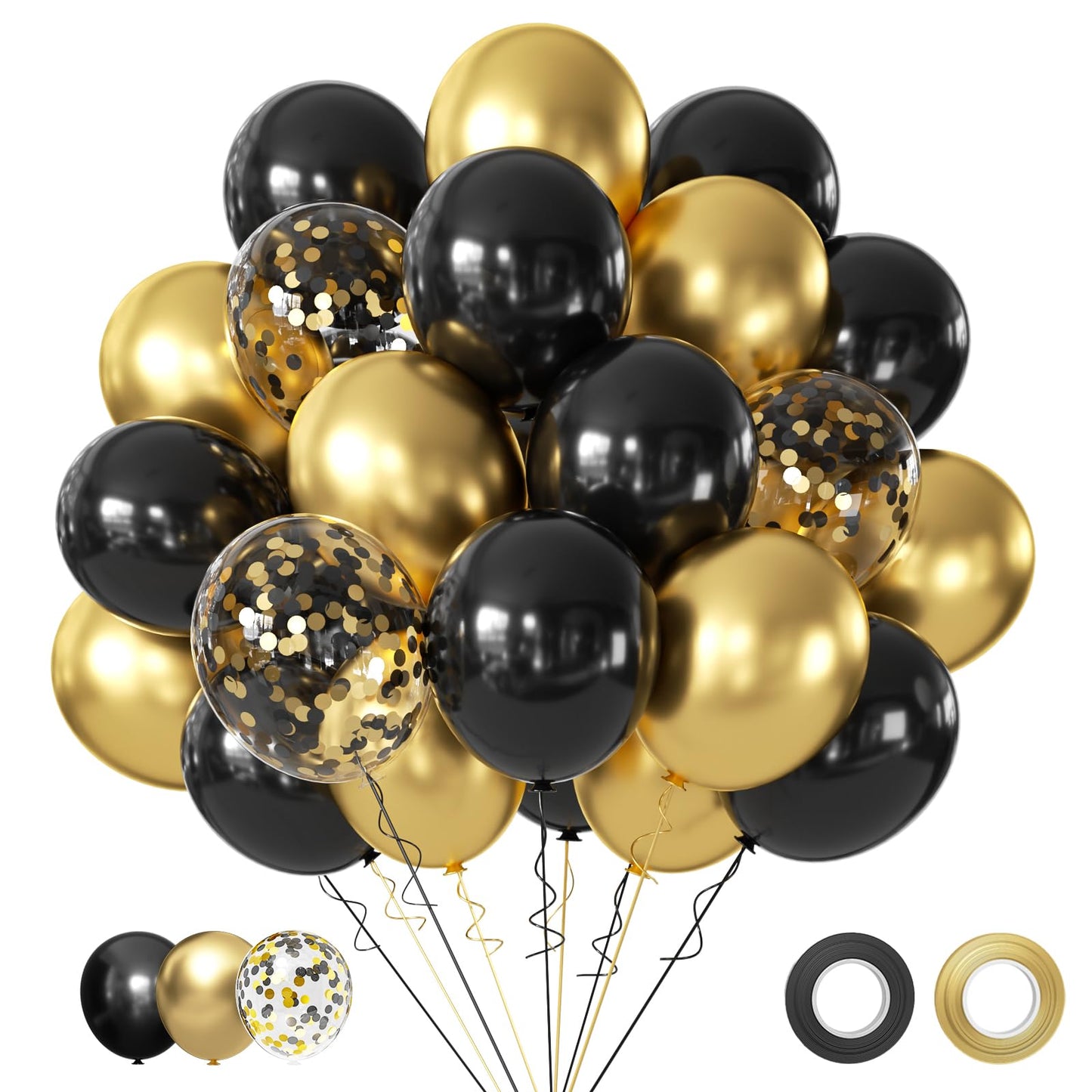 Black and Gold Balloons, 50PCS 12 Inch Black and Gold Confetti Balloon Party Decorations for