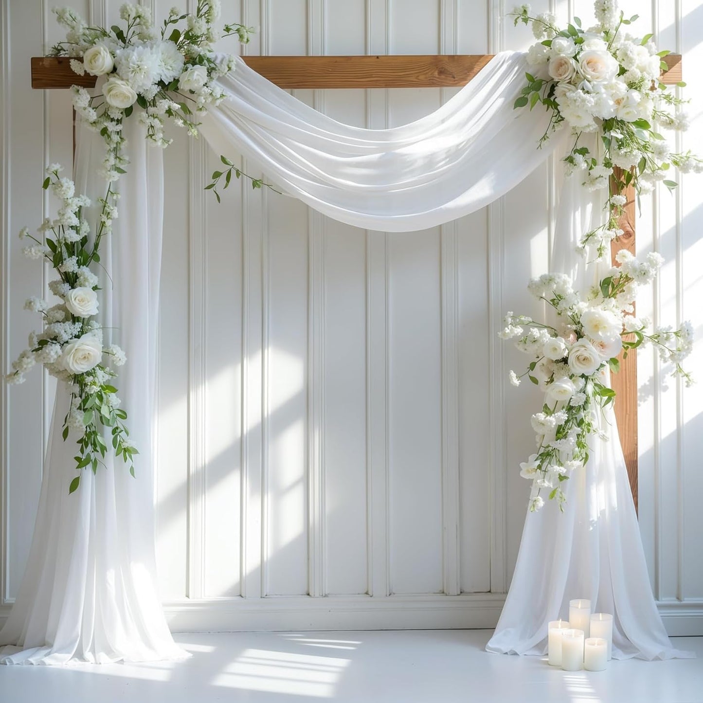 Wedding Arch Draping Fabric, 1 Panel 28" x 19Ft White Drapes Sheer Backdrop Curtain for Wedding Ceremony Party Ceiling Decor