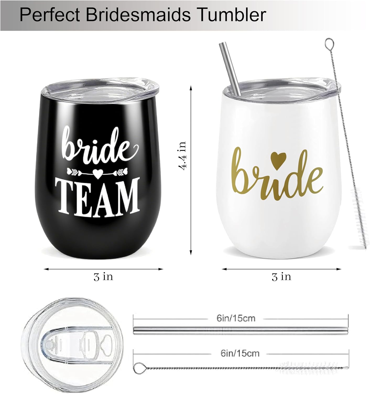 Bride Squad Bachelorette Party Cups 10 Pcs Team Bride Cups Bridesmaid Gifts Tumblers 12 Oz Insulated Cups with Lid and Straw(Black)