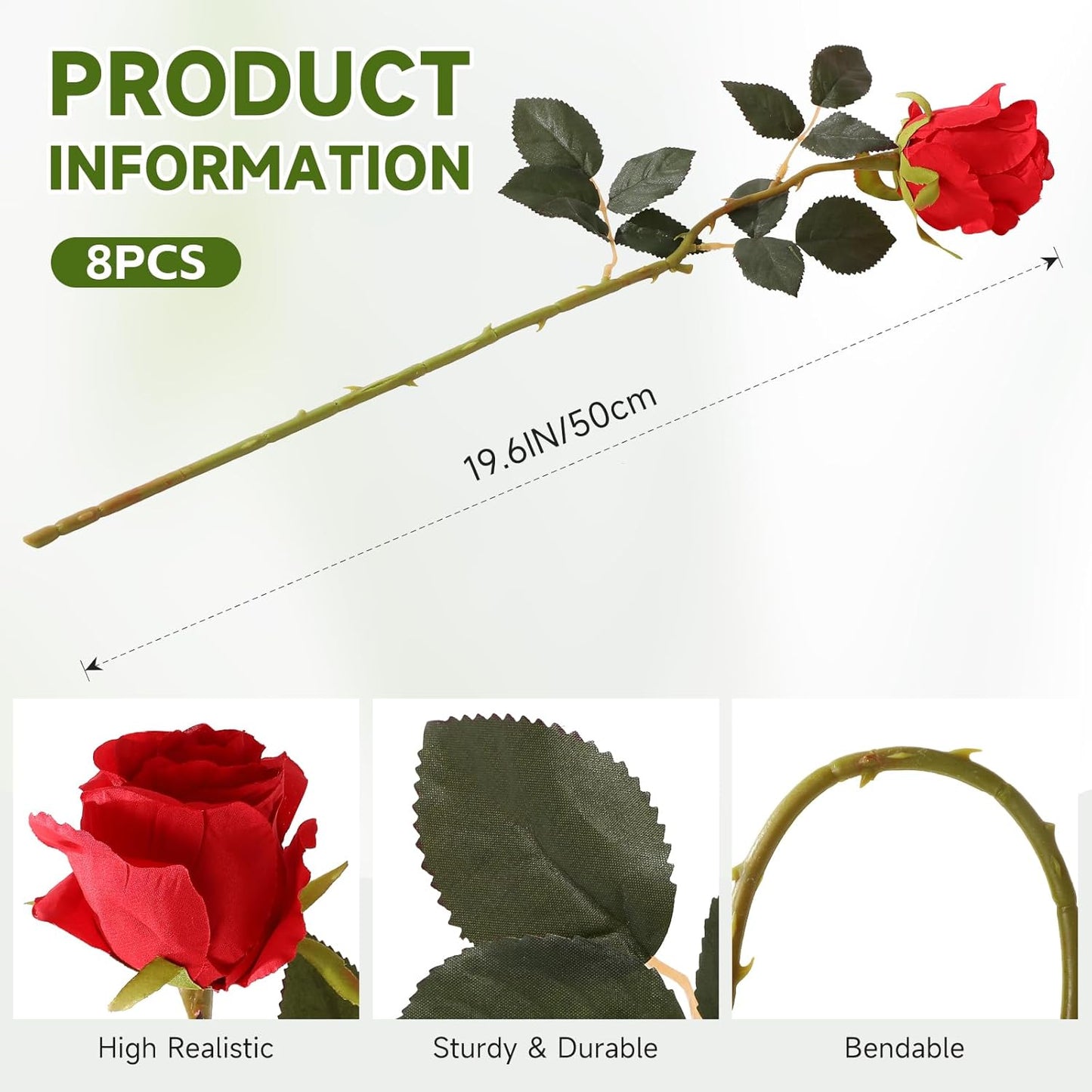 Tifuly 12 Pcs Red Roses Artificial Flowers,Realistic Long Stem Fake Silk Roses Bouquet for Party Home Wedding Centerpiece Office Decor