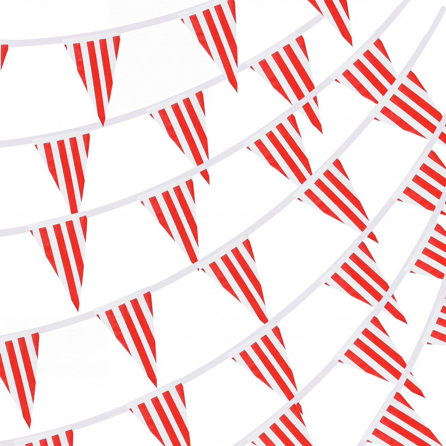 RUBFAC 170ft 120pcs Red White Striped Pennant Banner