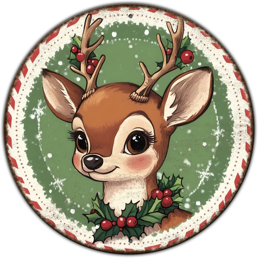 Round Retro Reindeer Metal Tin Sign - Vintage Christmas Decor for Home Coffee Wall - 8 * 8 in