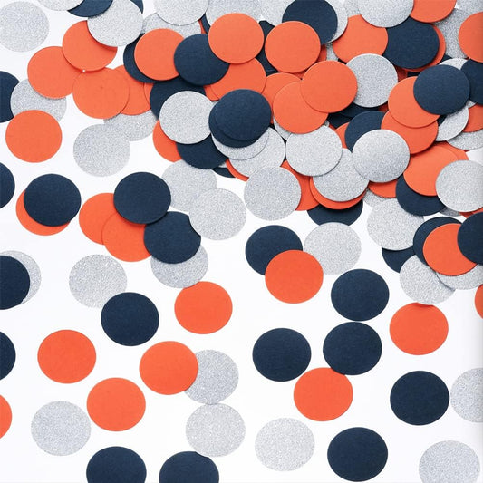 Orange Navy Blue and Silver Glitter Confetti Table Decoration for Graduation Birthday Galaxy Bachelor Theme Party,1.2 inch in Diameter,200 Counts