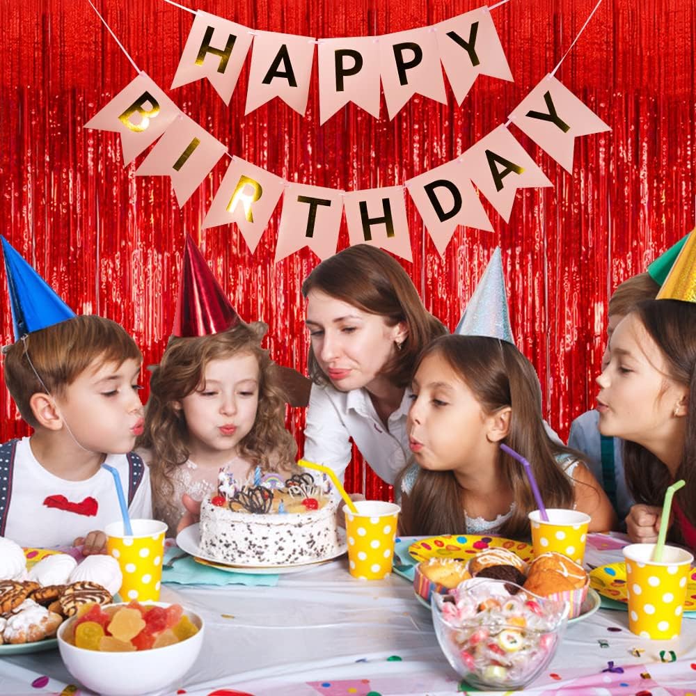 2 Pack Foil Curtain Backdrop Red Metallic Tinsel Foil Fringe Curtains Photo Booth Props for Birthday Wedding Engagement Baby Shower Bachelorette Christmas Holiday Celebration Party Decorations