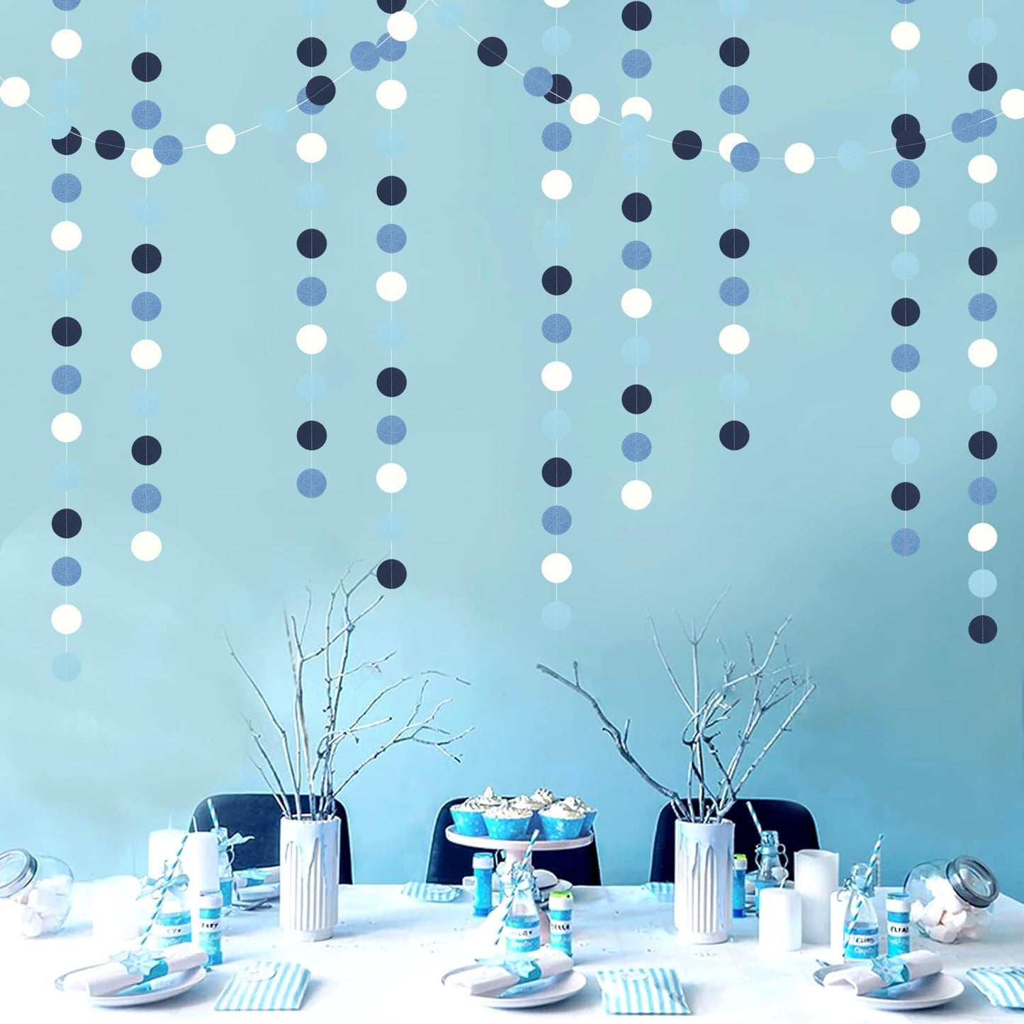 Light-Blue Navy-Dusty White Party-Decorations Garland - 52ft Baby Boy Shower Royal Paper Streamers Banner,Birthday Bridal Baby Shower Bachelorette Wedding Hanging Supplies Decor Hugfond