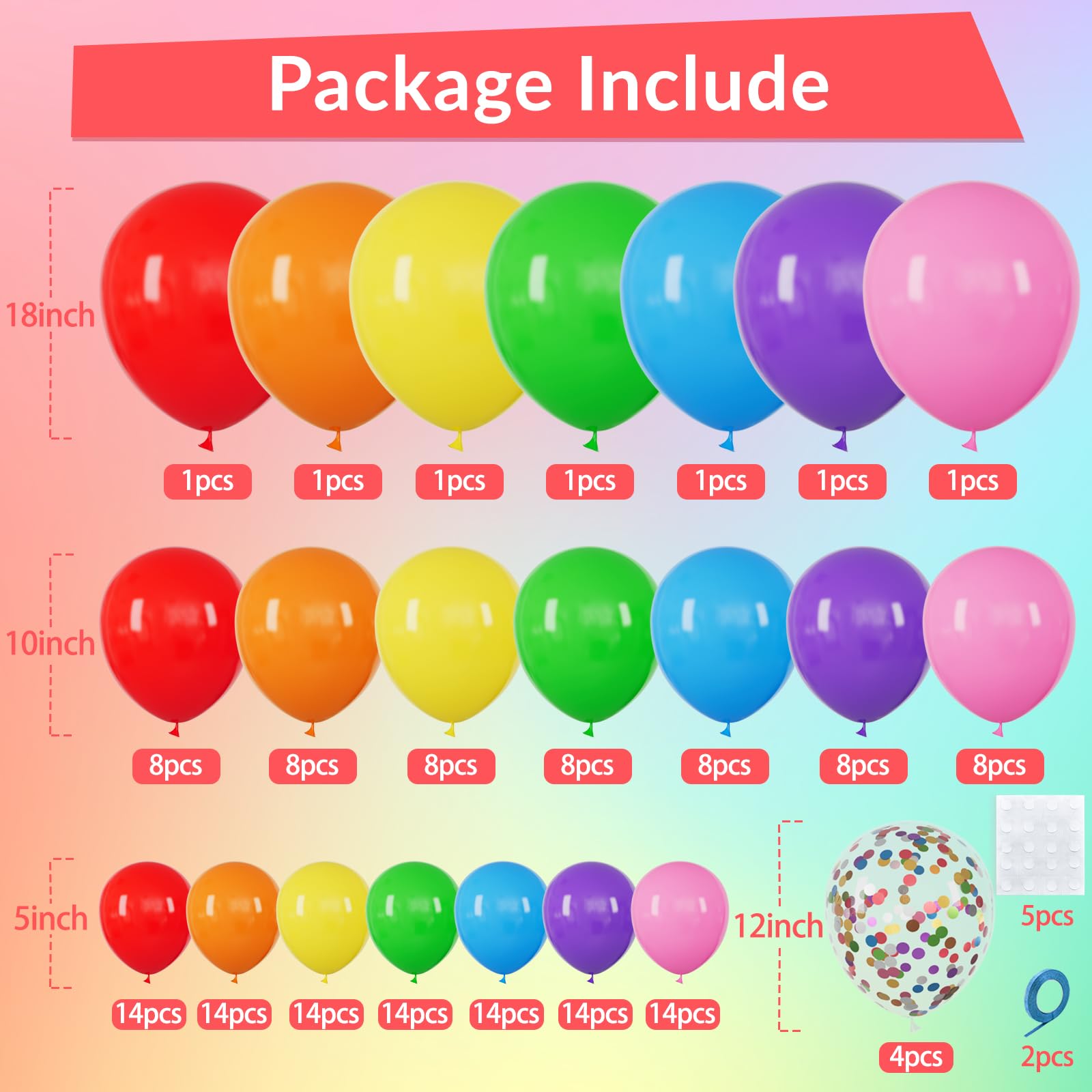 162 Pcs Colorful Rainbow Balloons Arch Kit, Diffrent Size Rainbow Balloon Garland, Globos De