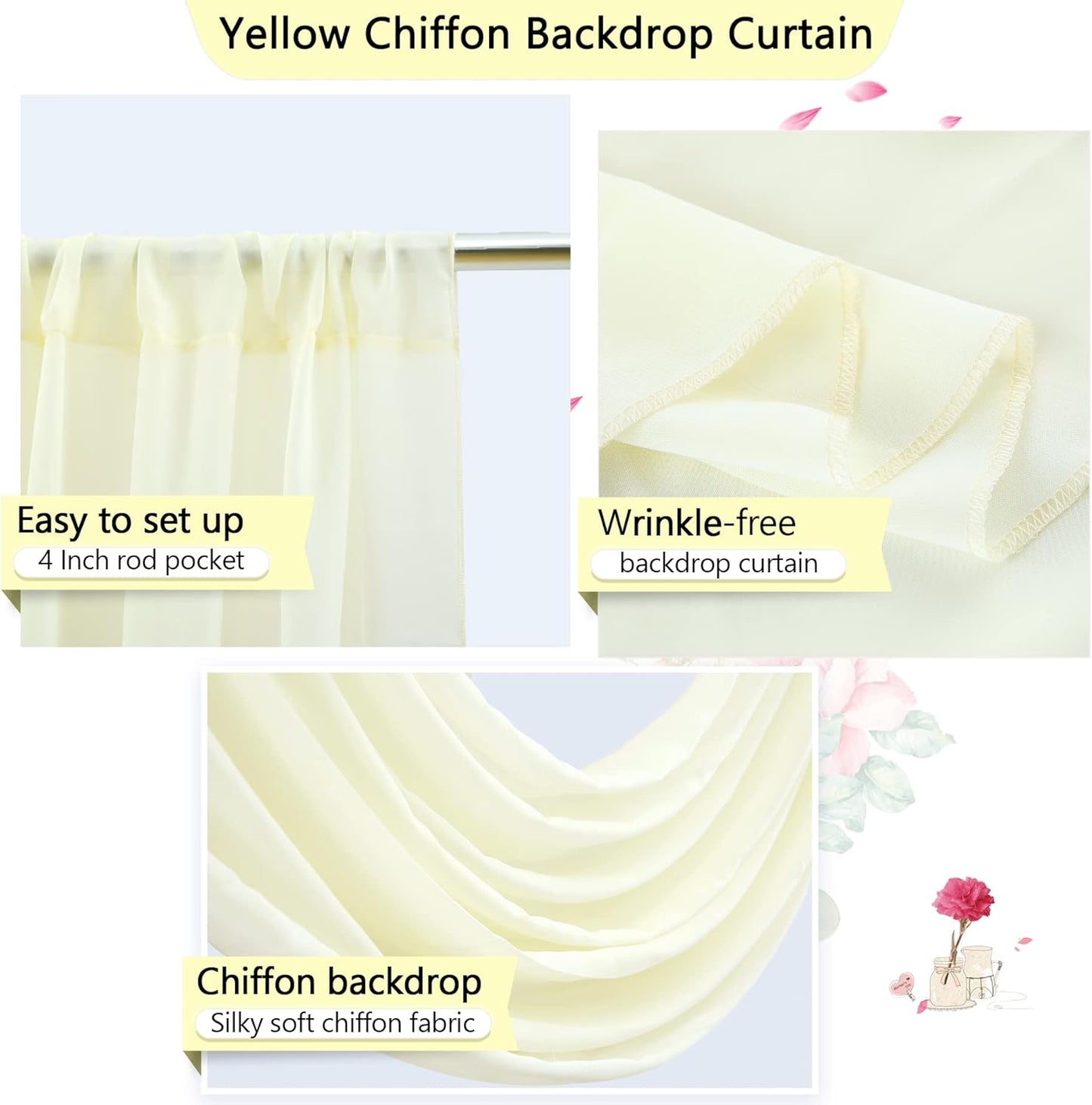 PARTISKY 10ftx10ft Ivory Chiffon Sheer Backdrop Curtains, Wrinkle-Free Wedding Backdrop Drapes for Birthday Party Ceremony Arch Stage Decor Background for Photography 5ft x 10ft,2 Panels