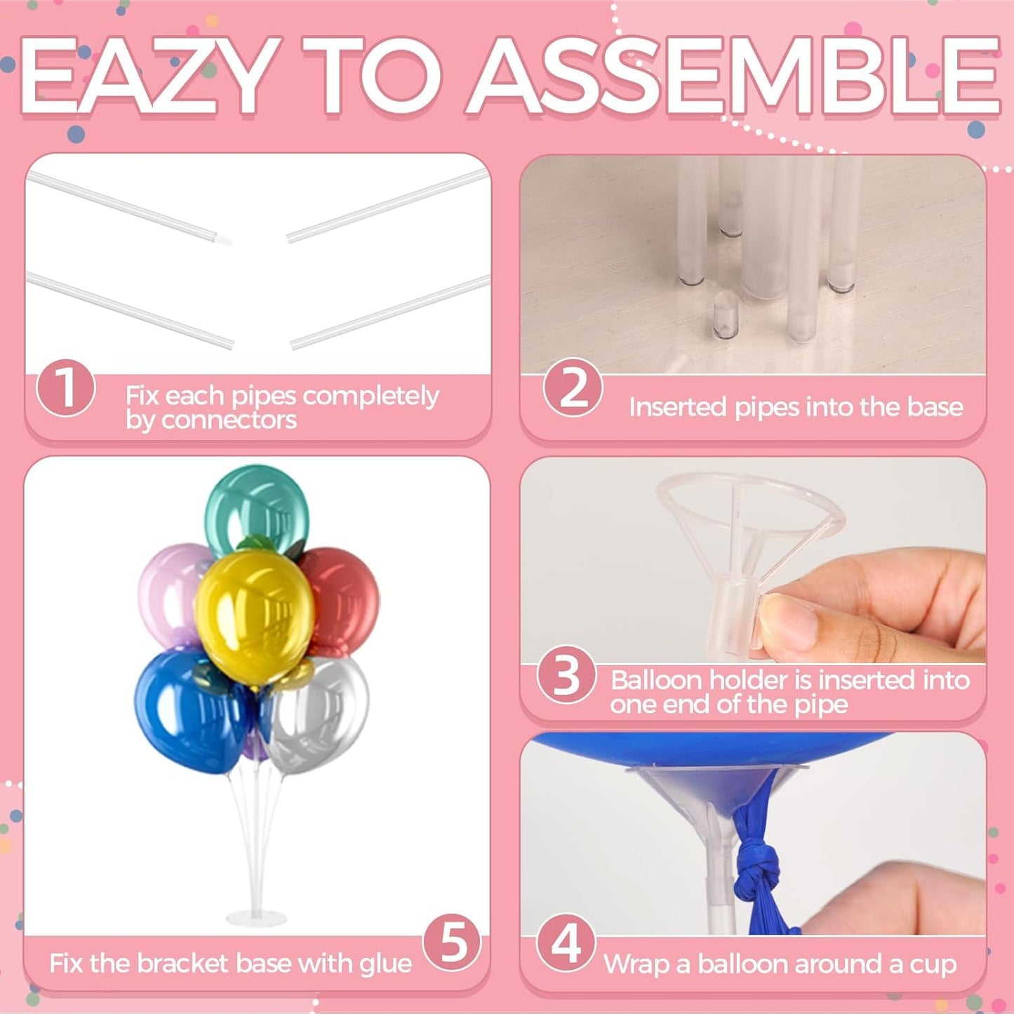 10 Set Balloon Stand Kit - Table Balloon Stands with Base, Easy Assembly Balloon Sticks, Reusable Balloon Holders for Baby Showers, Weddings, Birthdays, Party Decorations.
