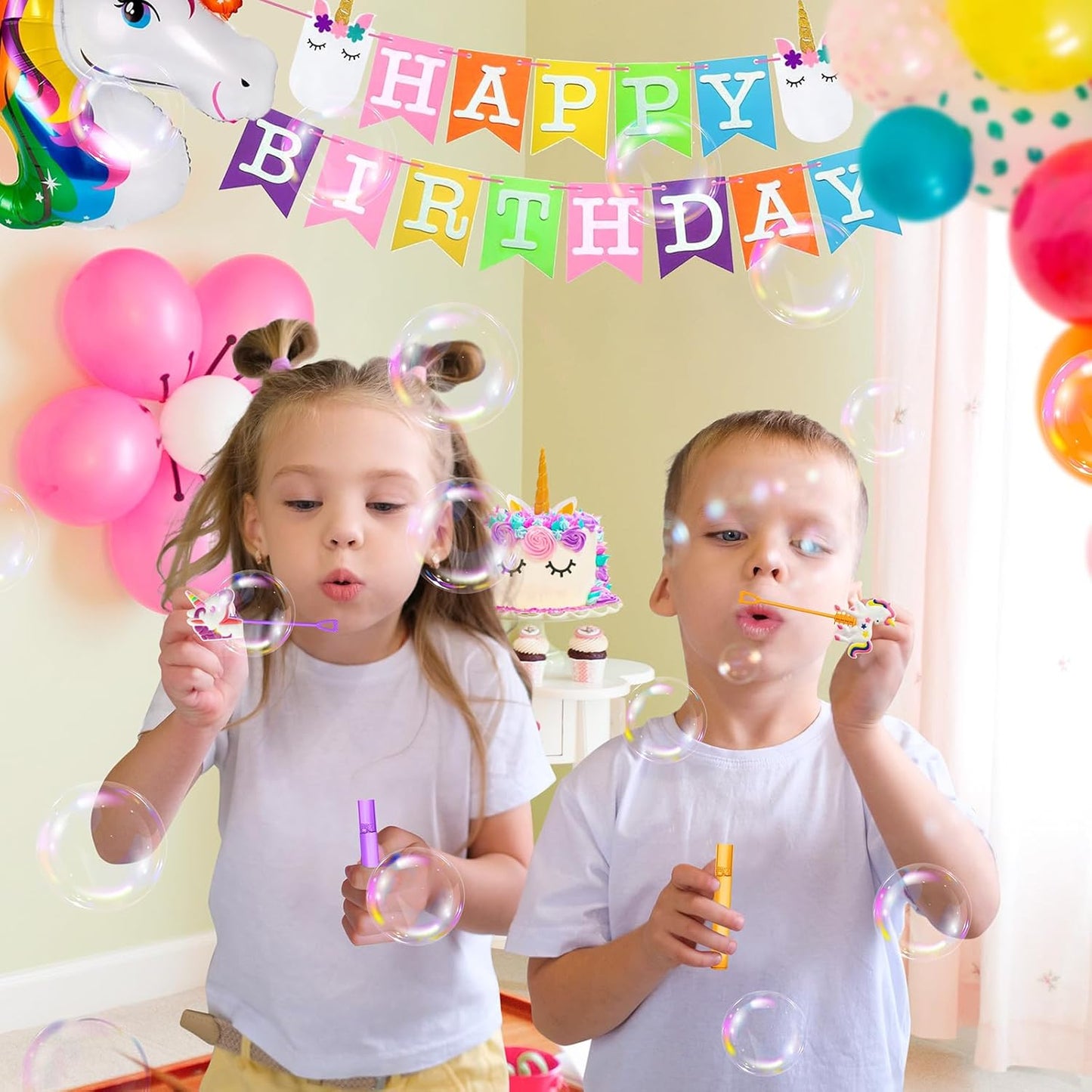 AFZMON 24 Unicorn Party Favors Bubble Wands for Kids, Rainbow Horse Mini Bubbles Wand Toys, Rainbow Theme Birthday Party Supplies Goodie Gift Bag Stuffers Pinata Classroom Prizes