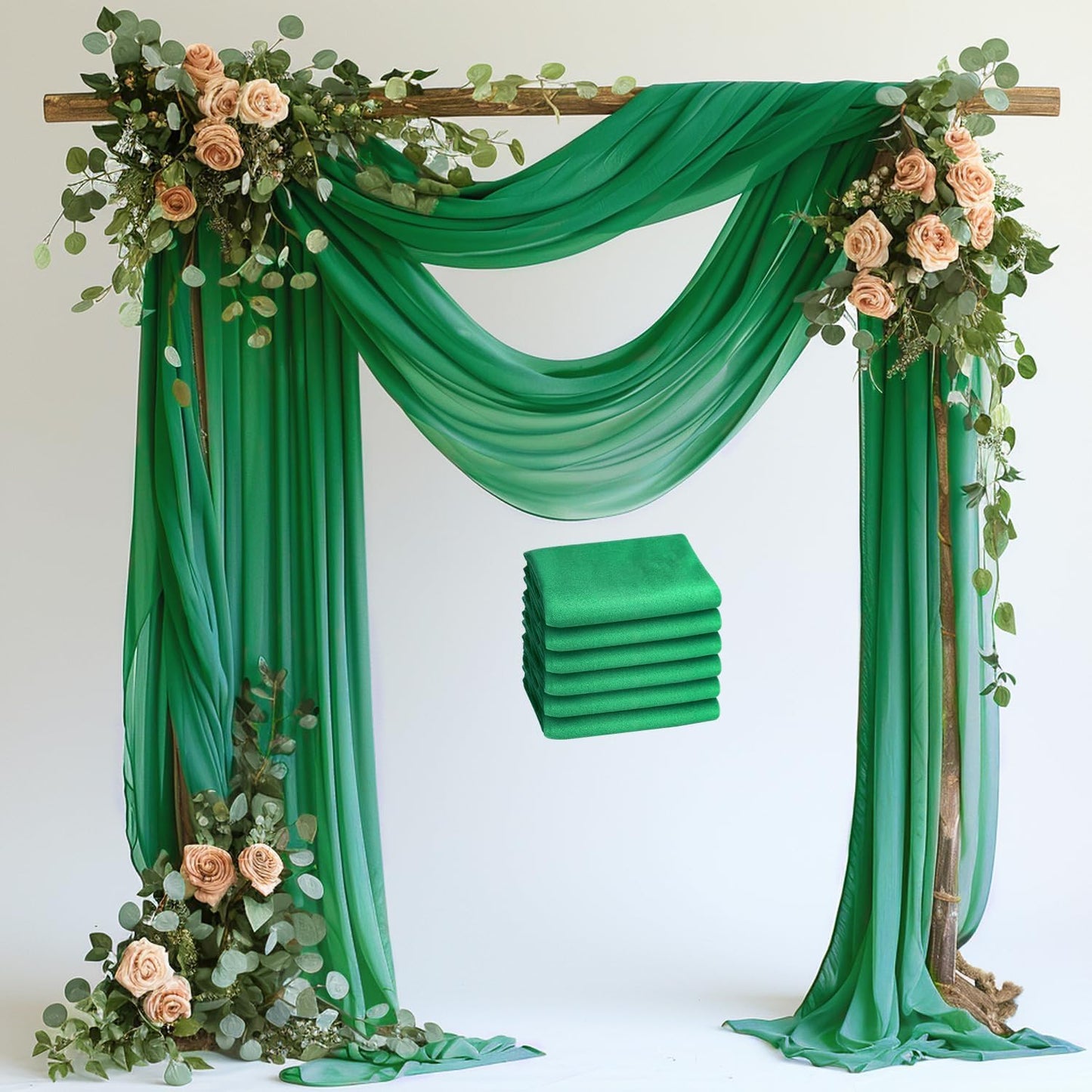 Wokceer Wedding Arch Draping Fabric 6 Panels 28.7" x 20FT Emerald Green Drapes Sheer Fabric Backdrop Arch Draping Fabric for Wedding Ceremony Birthday Party Bridal Shower Decoration