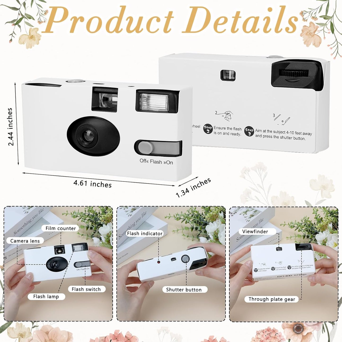 12 Pack Disposable Cameras for Wedding Bulk, 35mm White Single-Use Film Cameras with Flash, One Time Cameras for Birthday Party Baby Shower Gathering Wedding Travel, lSO 400 Film,17 Exposures