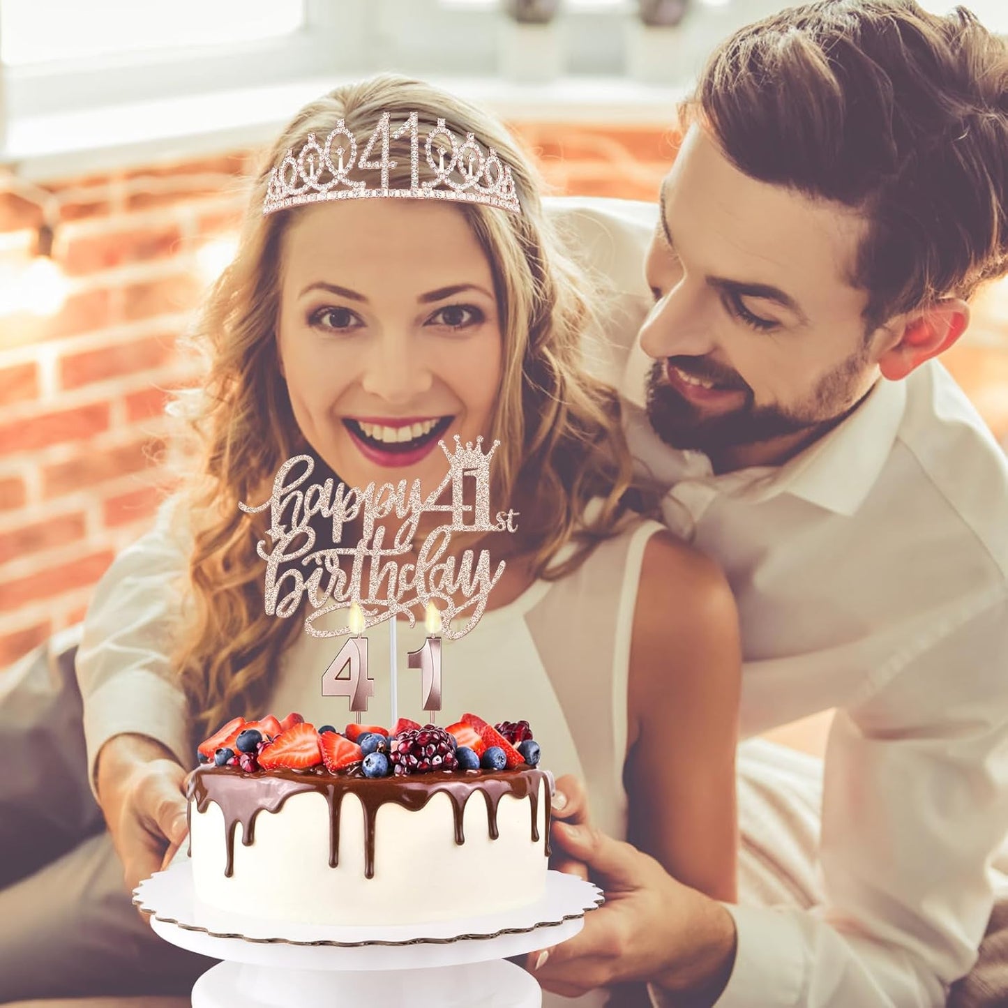 41 Birthday Decorations for Women Including Birthday Sash, Crown/Tiara, Numeral Candles and Cake Topper, 41 Year Old Gifts for Women, Rosegold Party Decor and Supplies