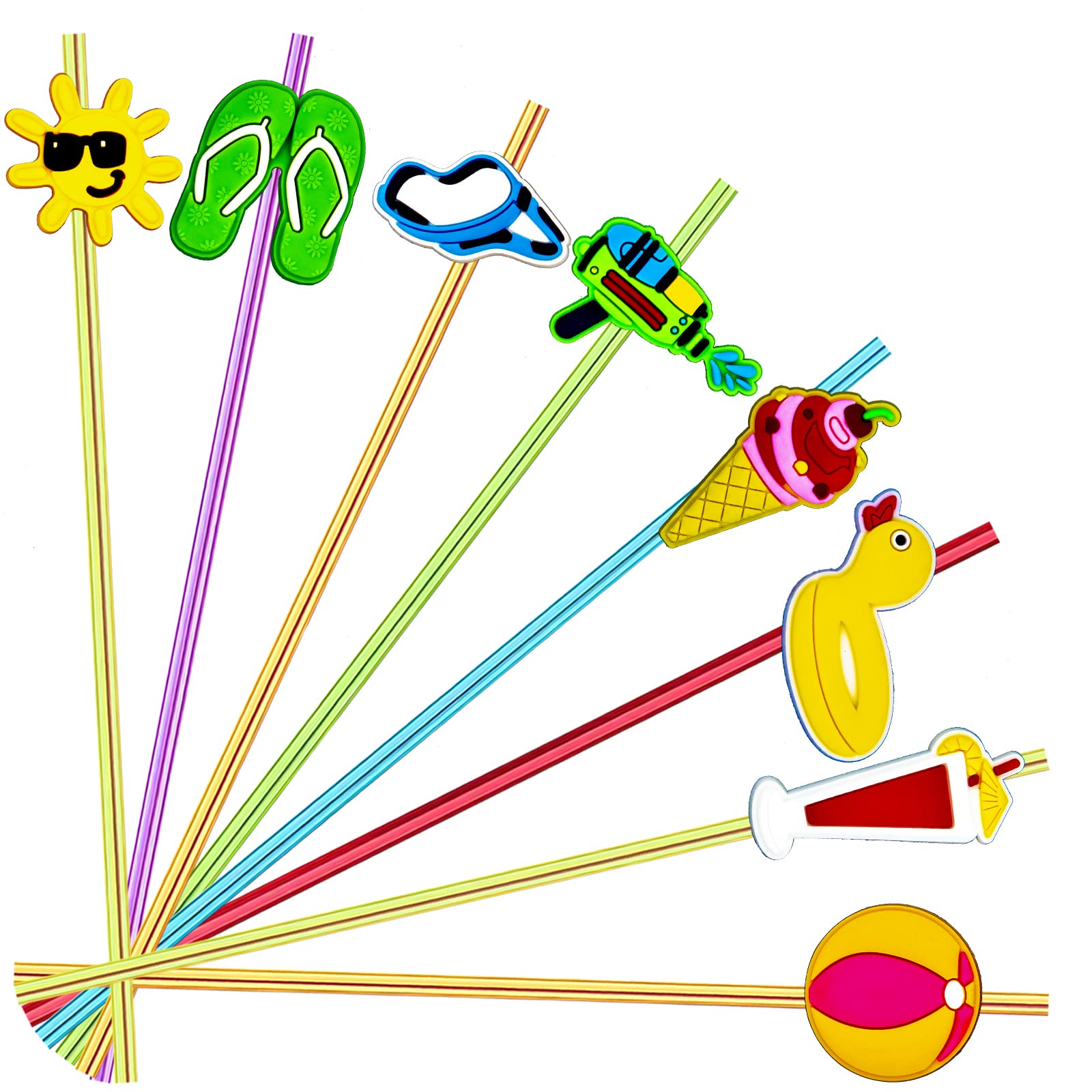24pcs Beach Party Crazy Straws, Pool Summer Party Favors, 2 Brushes