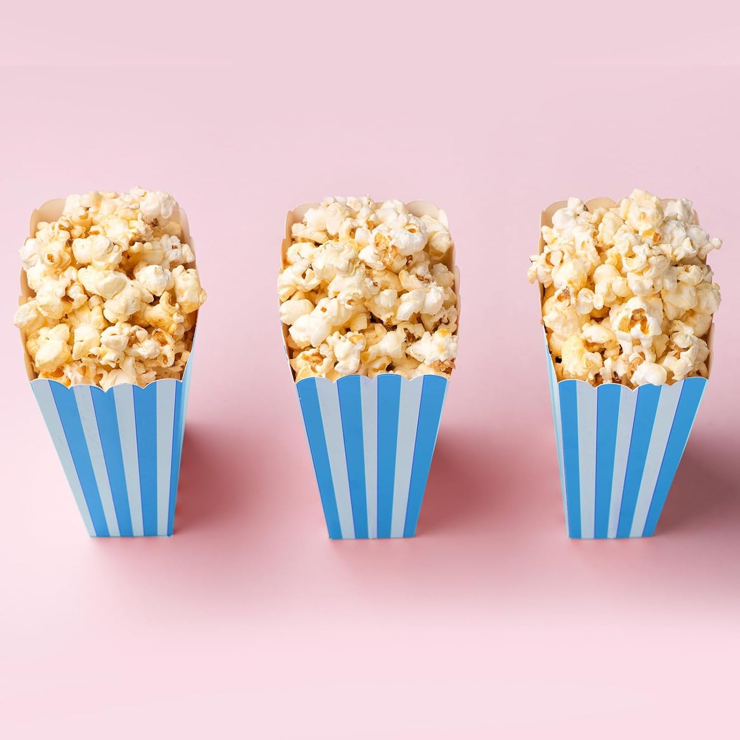 50 Pcs Popcorn Boxes Mini Paper Popcorn Box Cardboard Popcorn Container for Party Disposable Snack Candy Popcorn Bags Popcorn Holder for Movie Nights Birthday Wedding (Light blue,White)