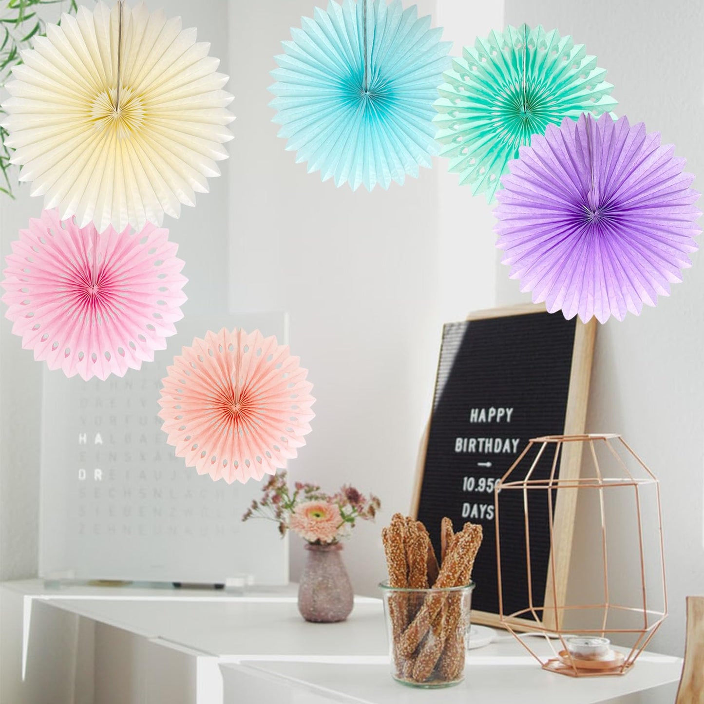 ANSOMO Pastel Rainbow Paper Fans Party Decorations Colorful Ice Cream Easter Macaron Wall Hanging