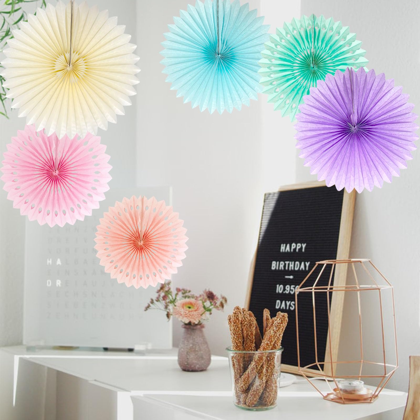 ANSOMO Pastel Rainbow Paper Fans Party Decorations Colorful Ice Cream Easter Macaron Wall Hanging