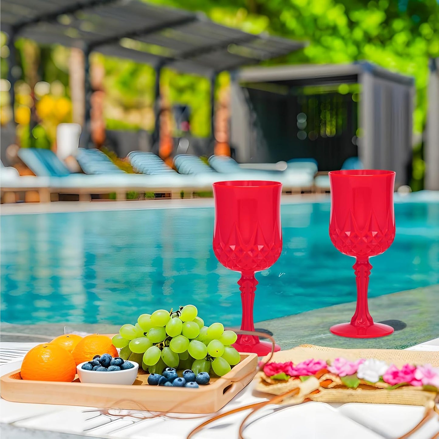 JLYLOL Plastic Vintage Wine Glasses 7OZ Plastic Goblets Vintage Drinking Glasses 12PCS Retro Wedding Glassware Water Goblets Reusable Drinking Cups for Party,Reception,Celebration,Bar,Whiskey(Red)