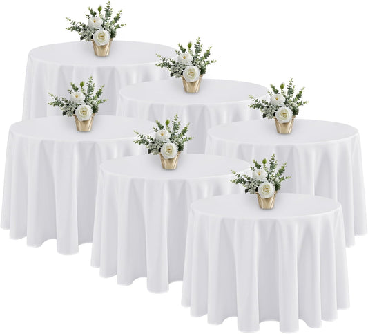 Fitable 6 Pack White Round Table Clothes - 90 Inches in Diameter - Stain Resistant and Washable Tablecloths, Polyester Fabric Table Covers for Wedding, Party, Banquet, Gathering