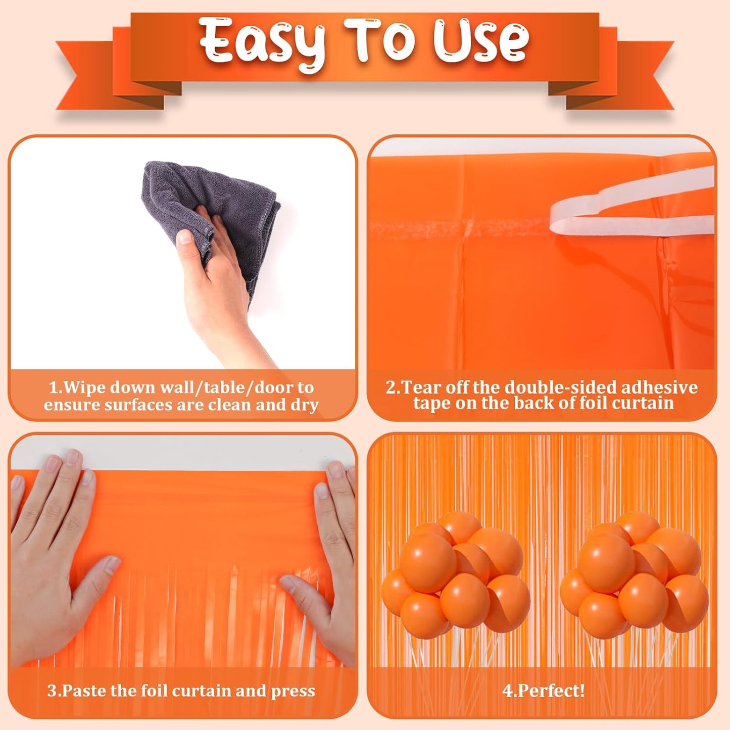 2 Pack Orange Foil Fringe Backdrop Curtains, Tinsel Streamers Birthday Party Decorations, Fringe Backdrop for Graduation, Baby Shower, Gender Reveal, Disco Party