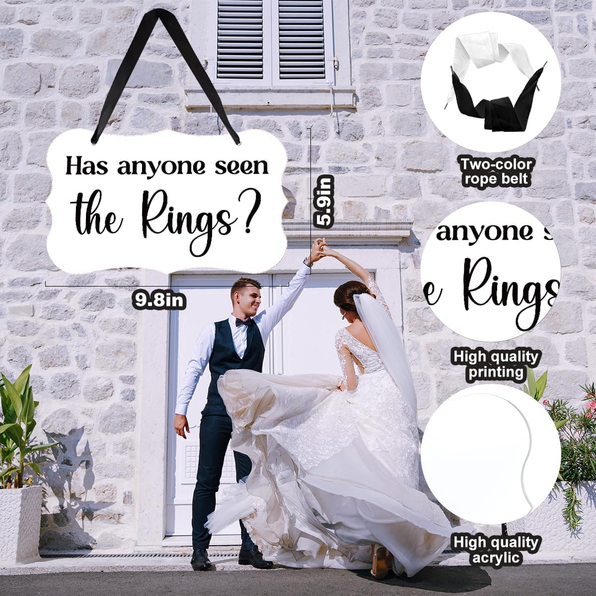 Acrylic Wedding Sign, Ring Bearer Sign, for Rustic Wedding Decor Signs, Acrylic Wall Art With Ribbon for Chairs Weddings Decoration and Event Party - Has Anyone Seen The Rings (White)
