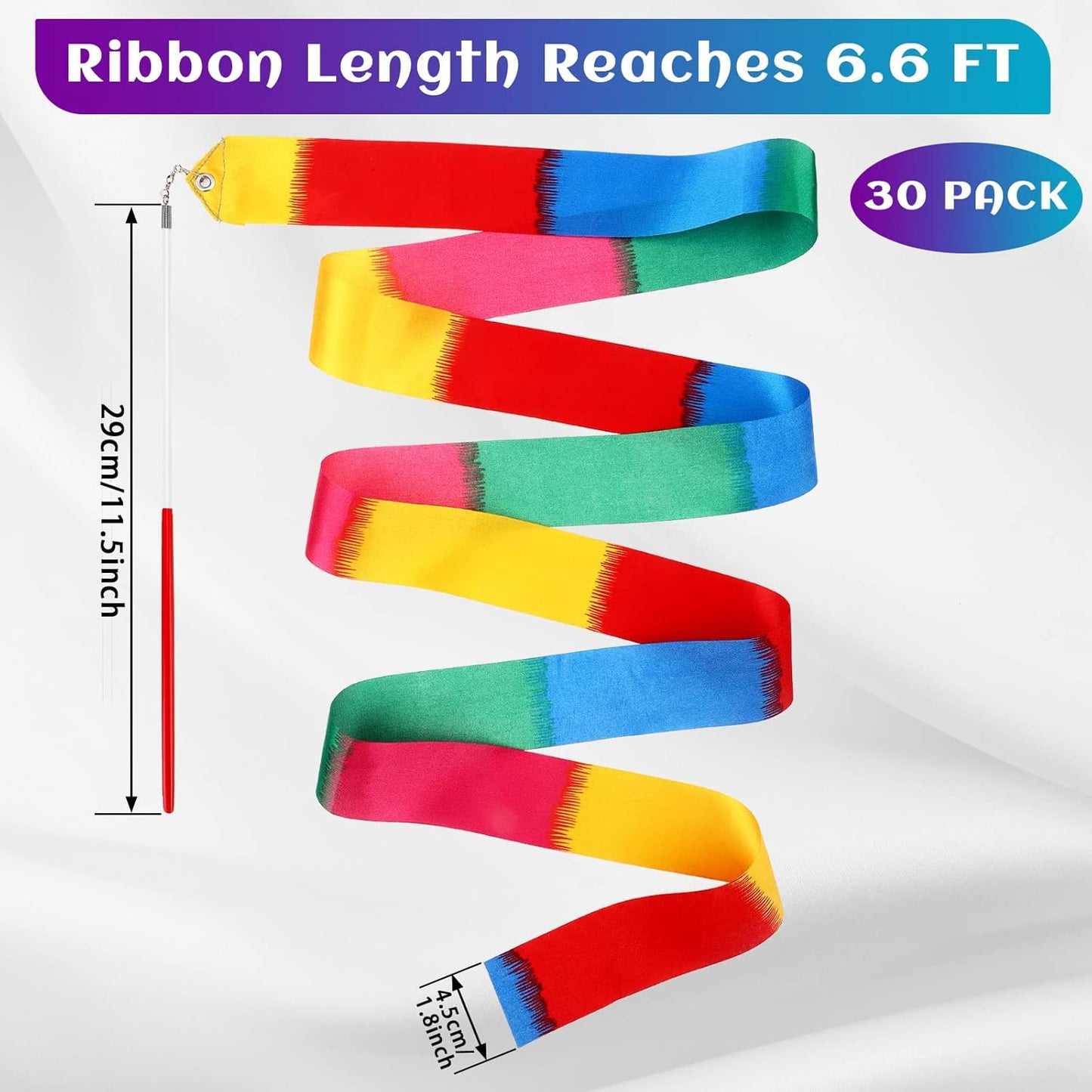 Sratte 30 Pieces Rainbow Dancing Ribbons 78.74 Inches Long Rhythmic Gymnastics Wands Colorful Dance Twirling Streamers for Rainbow Party Favors Party Birthday Gift Gymnastics Equipment