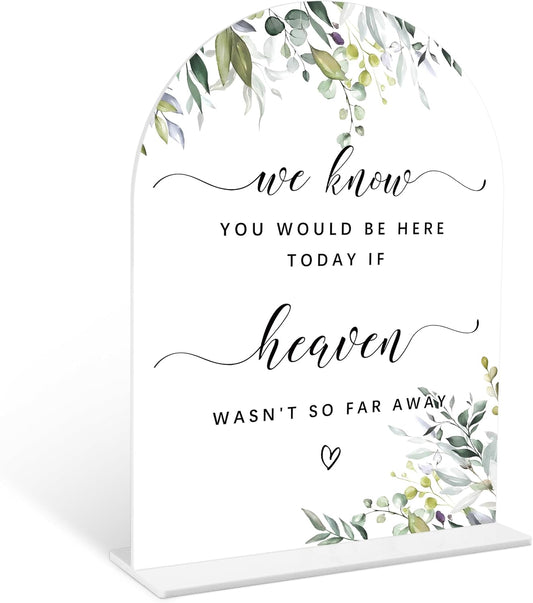 Greenery Wedding Memorial Sign, 6 x 8 Inch White Arch Acrylic Wedding Sign with Holder, Wedding Sign for Ceremony and Reception, Wedding Decoration, Wedding Supplies - LY12
